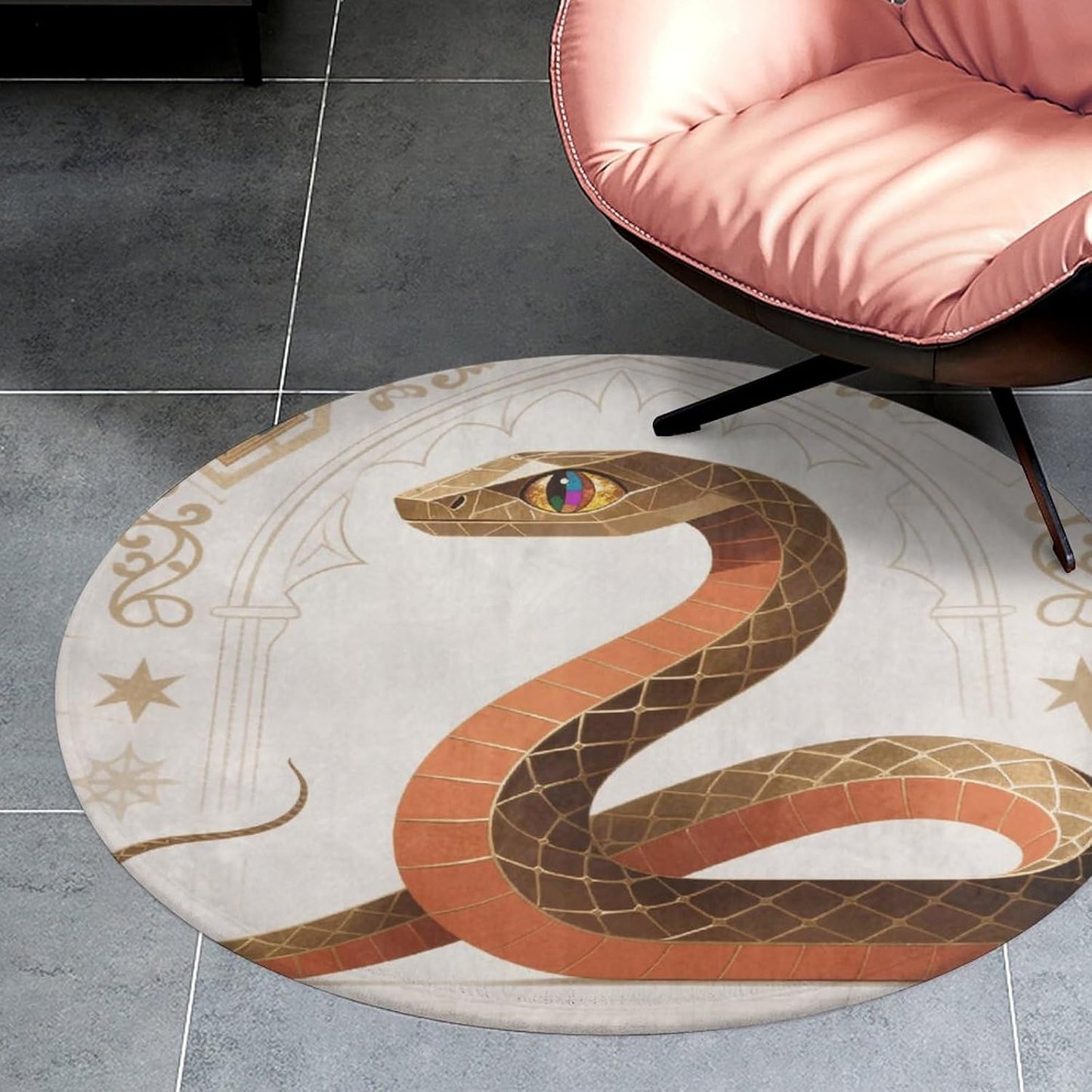 Coral Velvet Round Area Rug 3' Non-Slip TPR Backing Carpet 0.2 Inch Low Pile Snake Classic Design Door Mat Washable Decorative Floor Rug for Bathroom Kitchen Entryway Home Decor