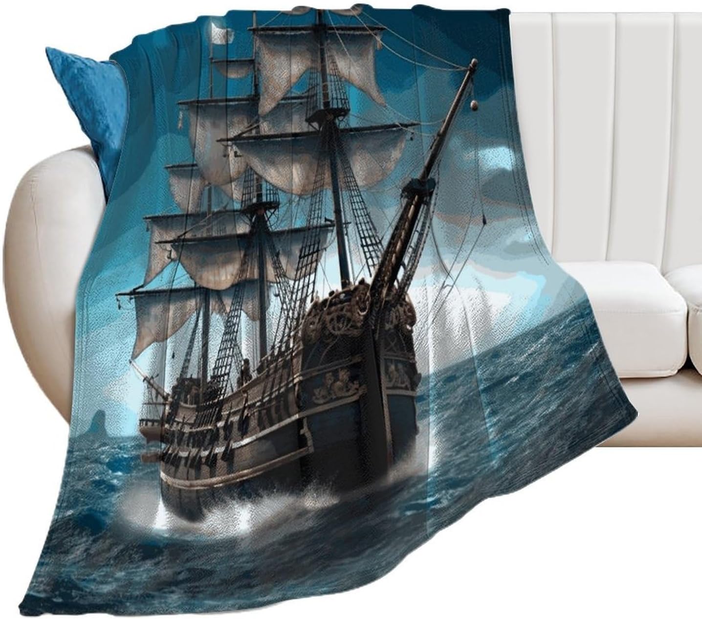 Pirate Ship Blanket Super Soft Lightweight Throw Blanket Cute Cozy Warm Bed Blanket Decorative Fuzzy Blanket All-Season Home Decor Gift for Sofa Couch Living Room 50"*60"（130 * 150cm）