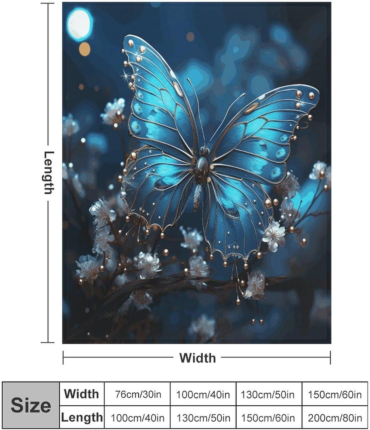 Blue Butterfly and Moon Throw Blanket for Couch Super Soft Warm Lightweight Throw Blankets Cozy Flannel Bed Blanket Cute Decorative Blankets for All Seasons Home Decor Gift 30"*40"（76 * 100cm）