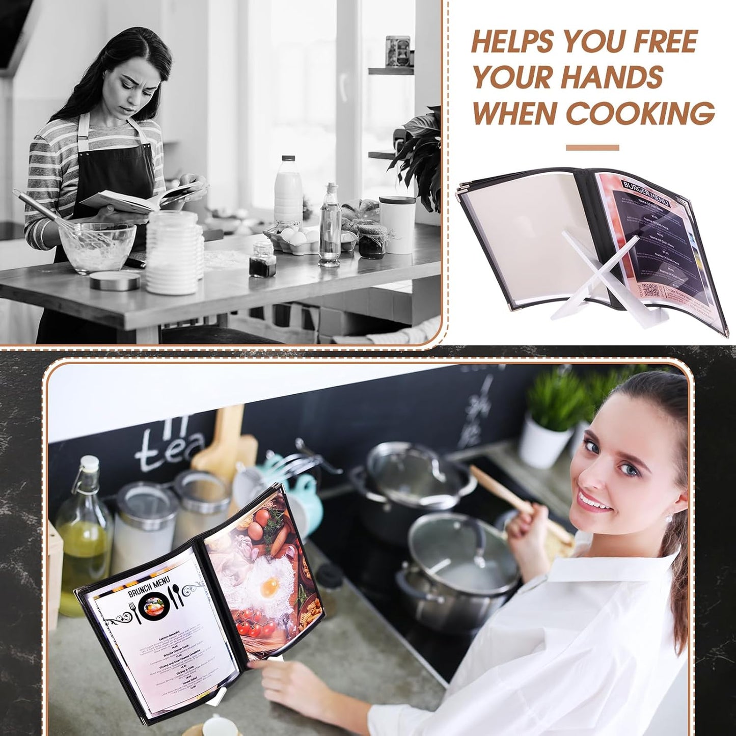 Menkxi Acrylic Cookbook Stand for Kitchen Counter Cookbook Recipe Book Holder for Multifunctional Display Tabletop Kitchen Counter Decor, 6.5 x 8.5 Inches(White)
