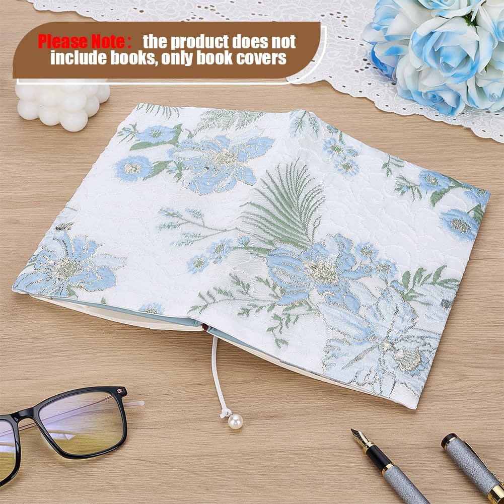 FINGERINSPIRE A5 Cloth Book Covers 8.46x6.37inch Light Blue Flower Pattern Fabric Book Protector Books Sleeves Cloth Books Protector for Notebooks Textbooks Bibles Novels Journals