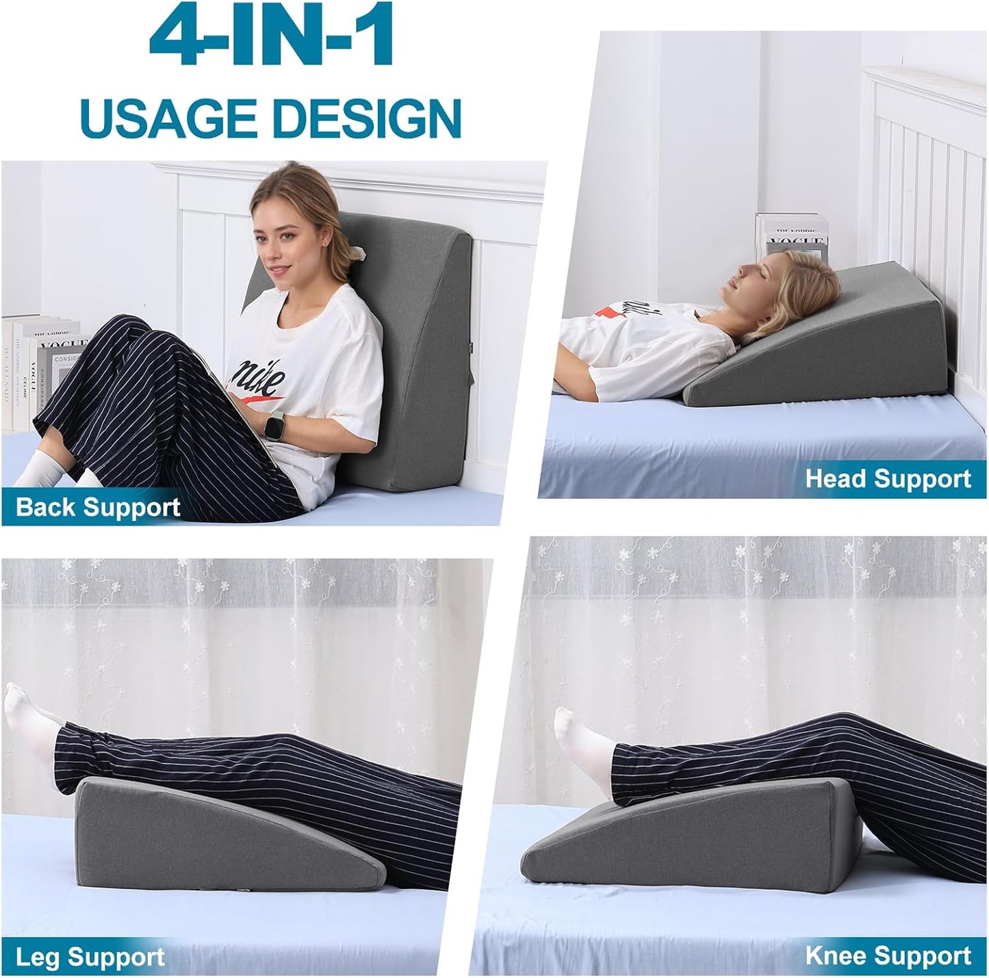 Back Pillow for Bed Sitting Up — 23.6"×22" High-Resilience Wedge Backrest (Dark Grey)