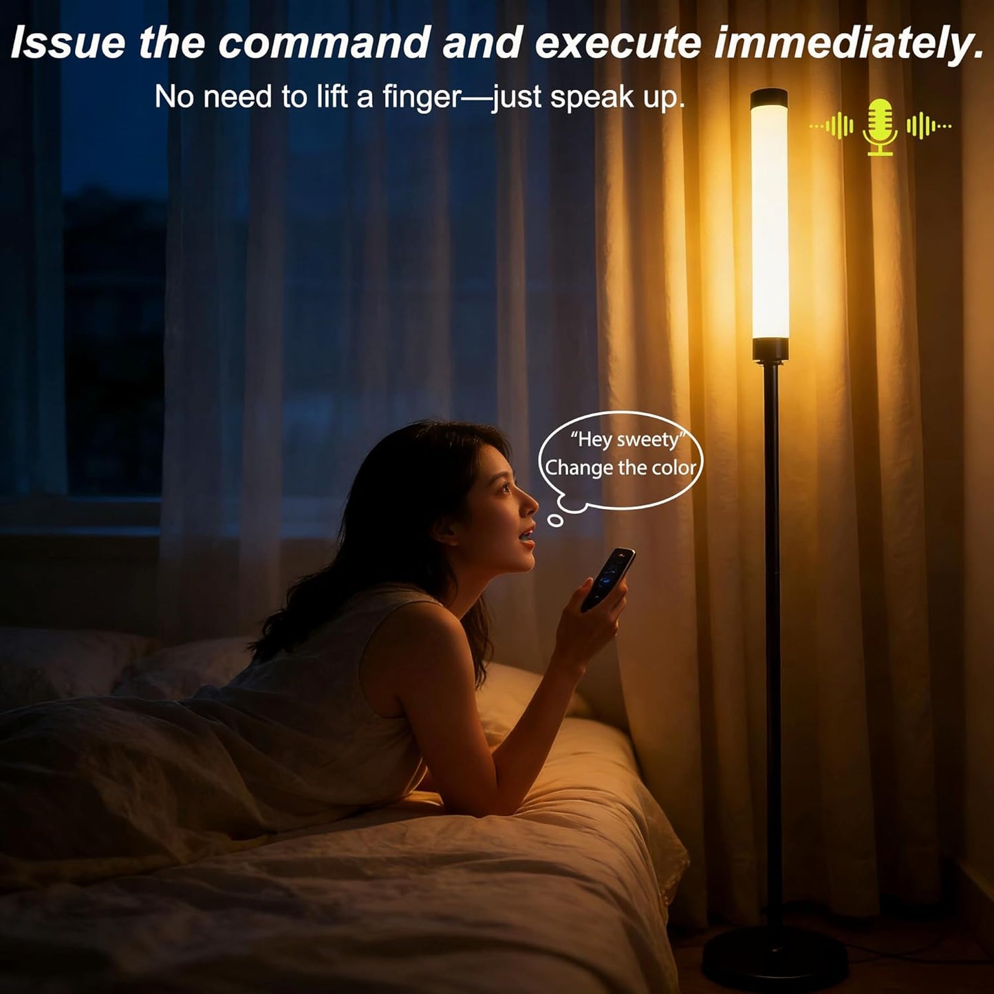 Voice-Activated Led Floor Standing Tall Lamp Custom Color Temperature Pole for Adults and Kids Indoor Bedroom Home Living Room Office (Black-Voice Control)