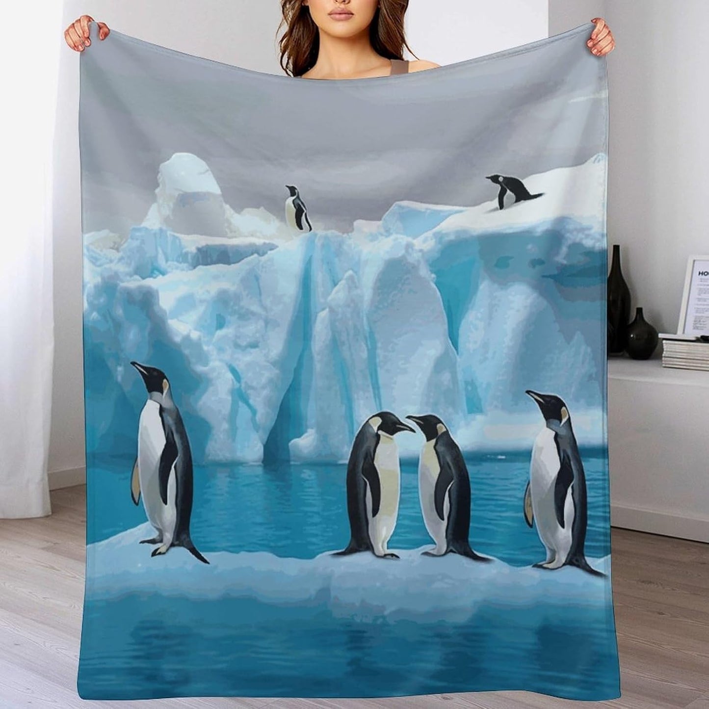 Penguins On The Iceberg Blanket Super Soft Lightweight Throw Blanket Cute Cozy Warm Bed Blanket Decorative Fuzzy Blanket All-Season Home Decor Gift for Sofa Couch Living Room 40"*50" （100 * 130cm）
