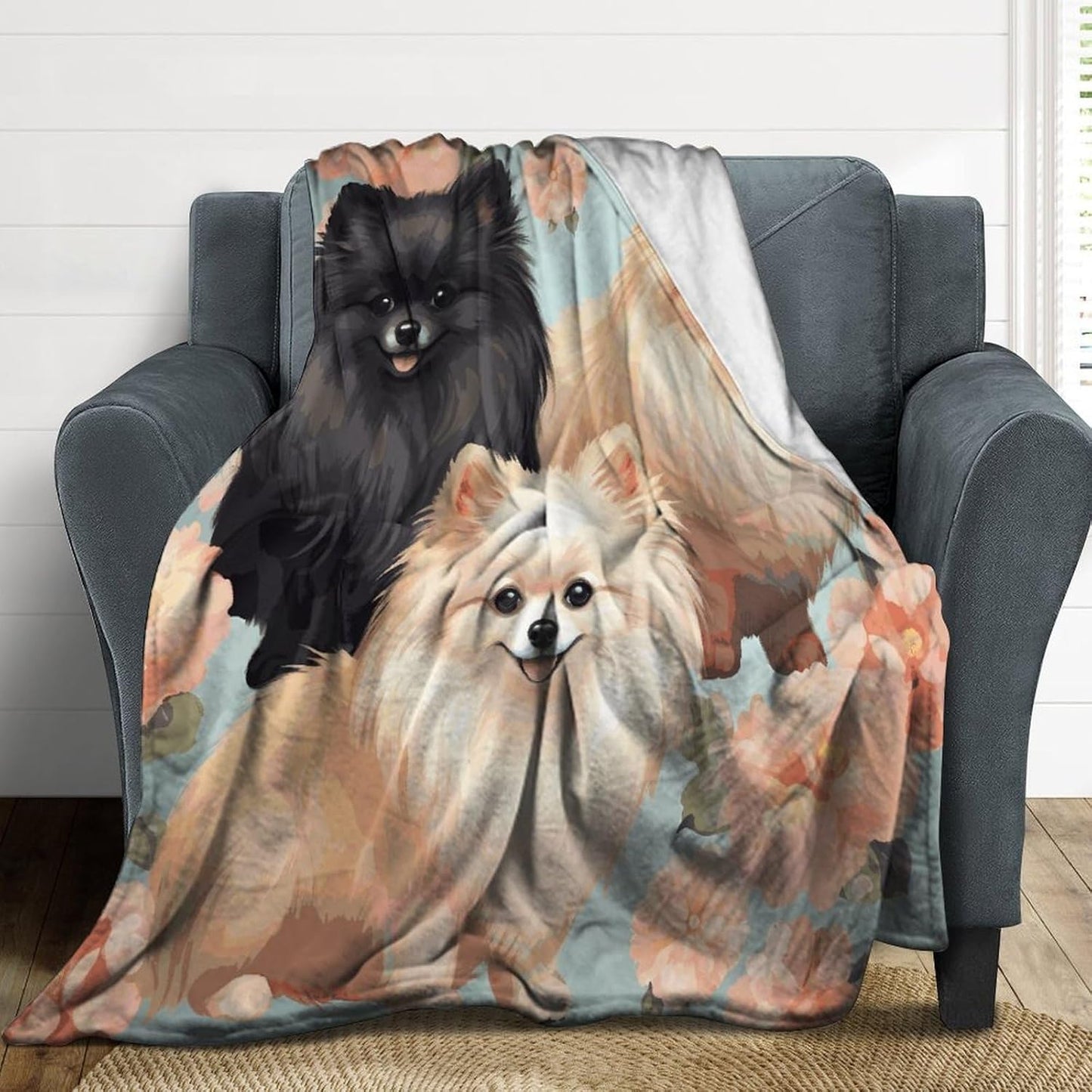 Pomeranians Pattern Blanket Super Soft Lightweight Throw Blanket Cute Cozy Warm Bed Blanket Decorative Fuzzy Blanket All-Season Home Decor Gift for Sofa Couch Living Room 50"*60"（130 * 150cm）