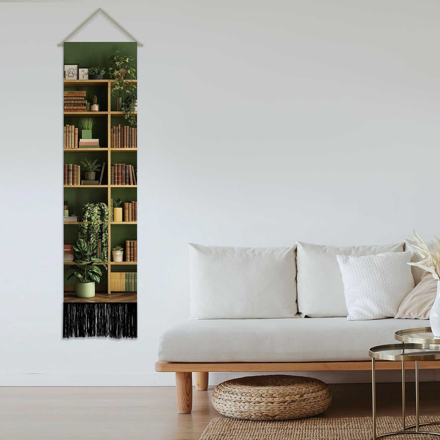 SUPERDANT 2 Pcs Bookshelf Tapestry Vertical Wall Hanging Long Polyester Fade-Resistant Colorful Bookshelf Print Tapestry Set for Bedroom Living Room Office Entryway Decor