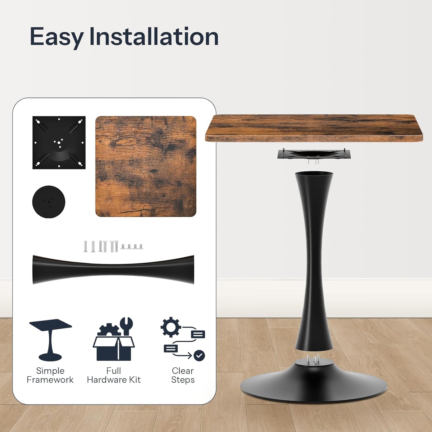 HOOBRO Dining Table, Square Dining Table for 2, 27.6" Dining Room Table for Small Spaces, Tulip Kitchen Table,Anti-Slip Heavy Base, Easy to Assemble, for Living Room, Kitchen, Rustic Brown BF18CZ01