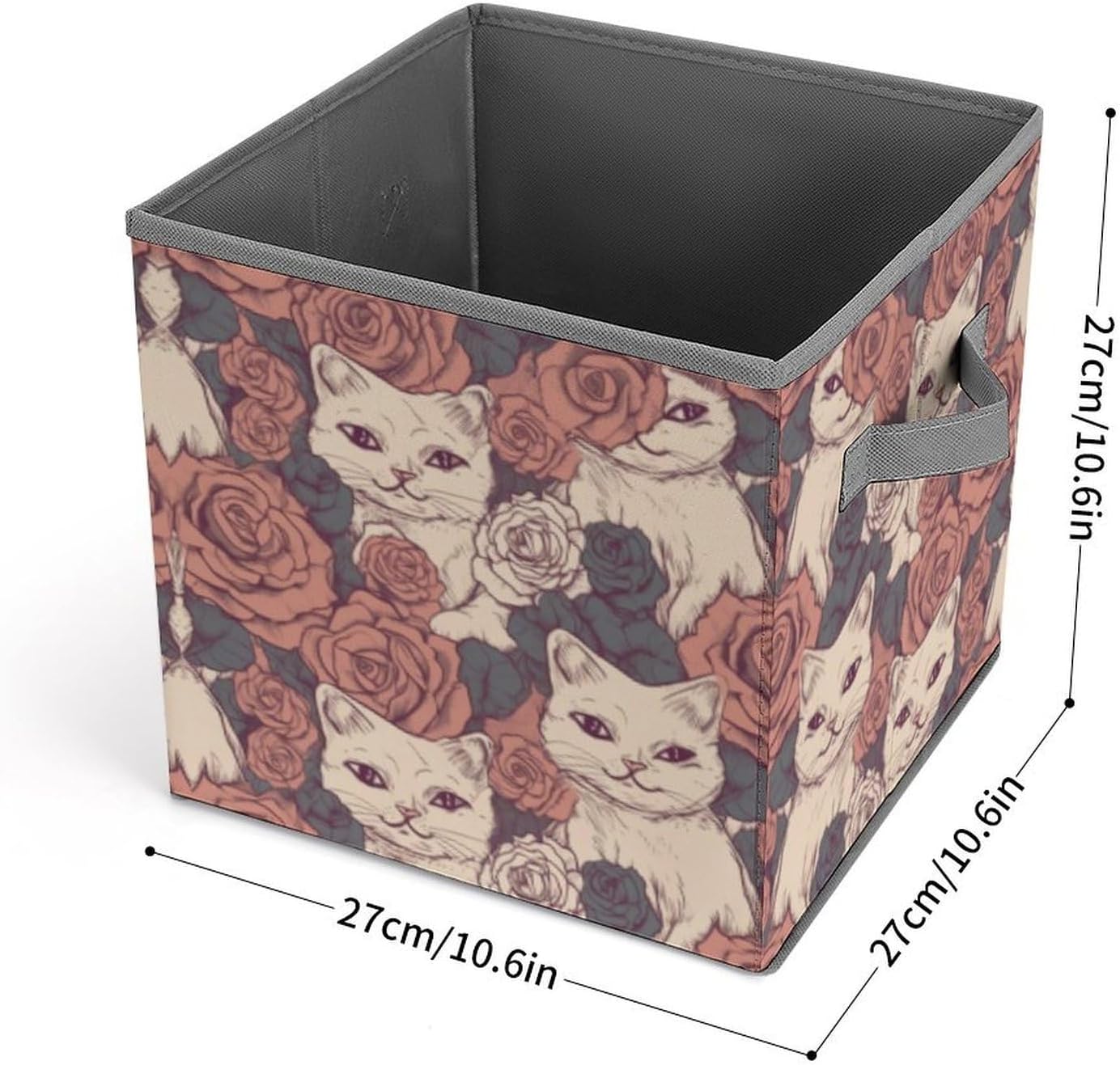Rose Cat Storage Bins with Handles Fashion Large Storage Cubes Sturdy Foldable Storage Boxes Space-Saving Storage Baskets for Home Office Clothes Closet Organizers