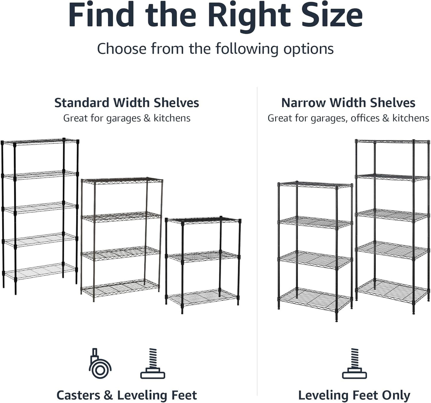 Amazon Basics 3-Shelf Adjustable Heavy Duty Steel Wire Rack Storage Shelving Organizer with Storage Space, Versatility and Ease of Use for Kitchen, Garage, 23.2" L x 13.4" W x 30" H, Black