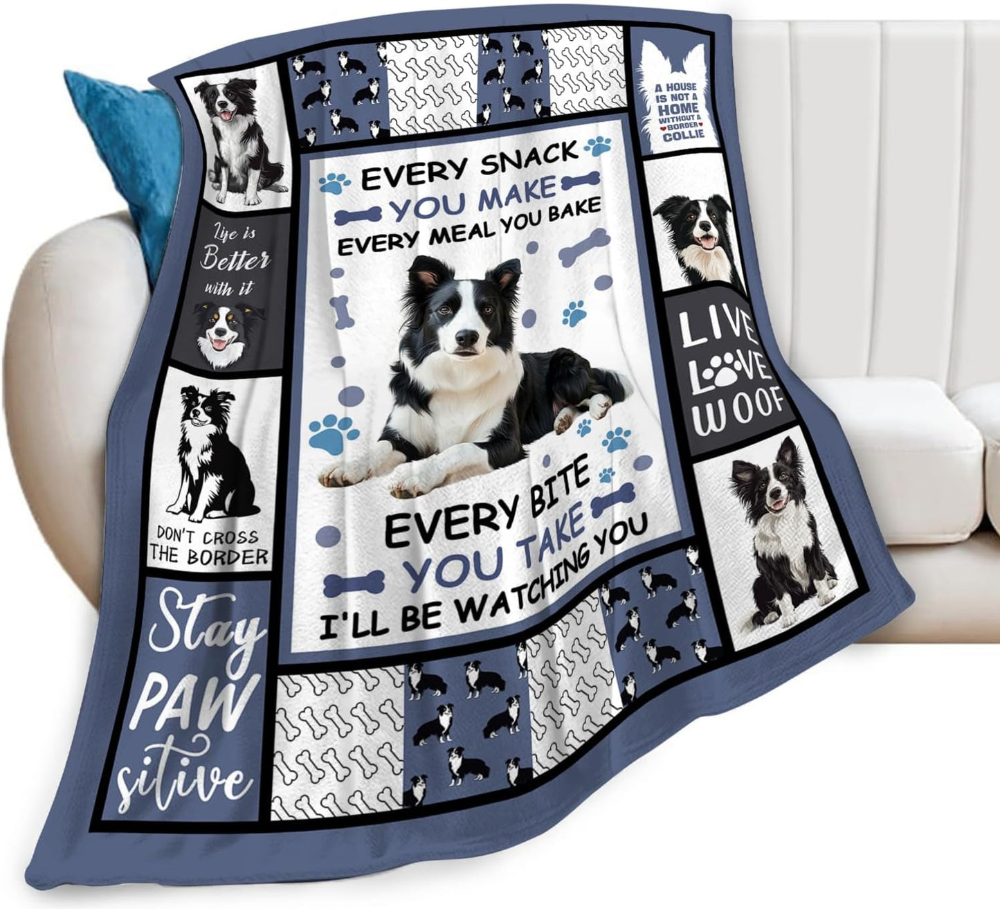 Border Collie Blanket, Dog Throw Blanket, Border Collie Gifts, Pet Dog Stuff Fleece Flannel Plush for Women Men Boys Girls Lover Adults Soft Bedding for Sofa Bed Office Home Decor 40"X50"
