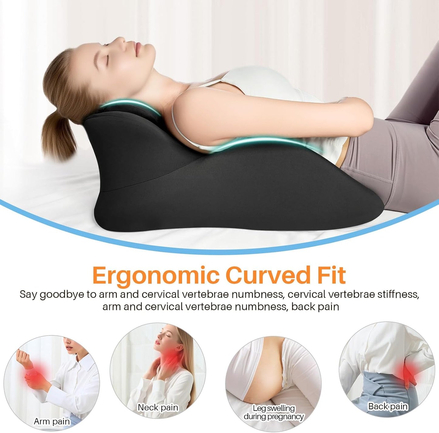 ele ELEOPTION Memory Foam Ergonomic Wedge Pillow Prone Reading Pillow for Bed Sofa Stomach Back and Neck Support Sitting Up with Removable Cover Leg Elevation for Sleeping and Relaxing Black