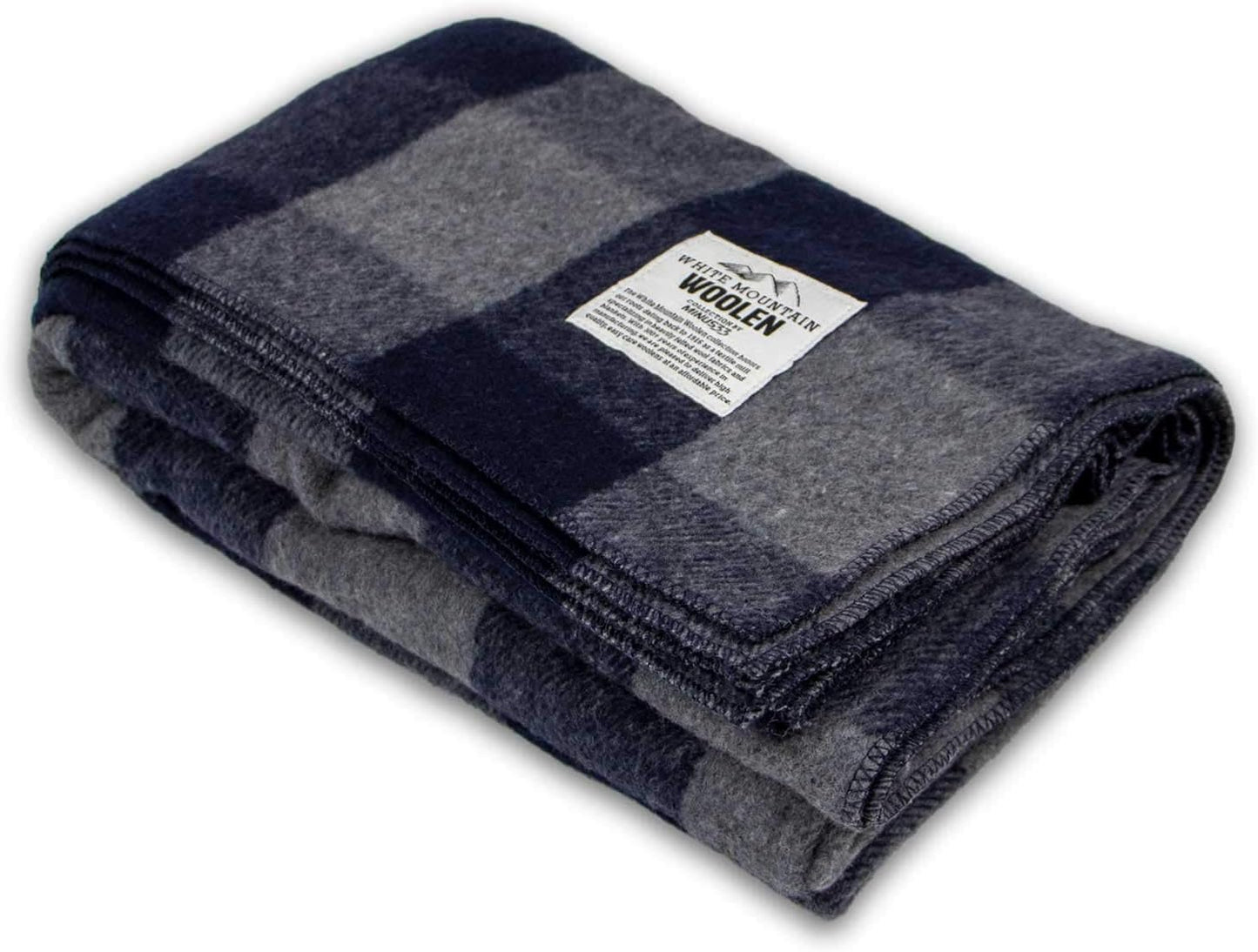 Lodge Twin Blanket - 80% Recycled Wool - Buffalo Plaid - Warm Throw Blanket - Thick - Washable - 65W x 90L - Gray and Blue Plaid