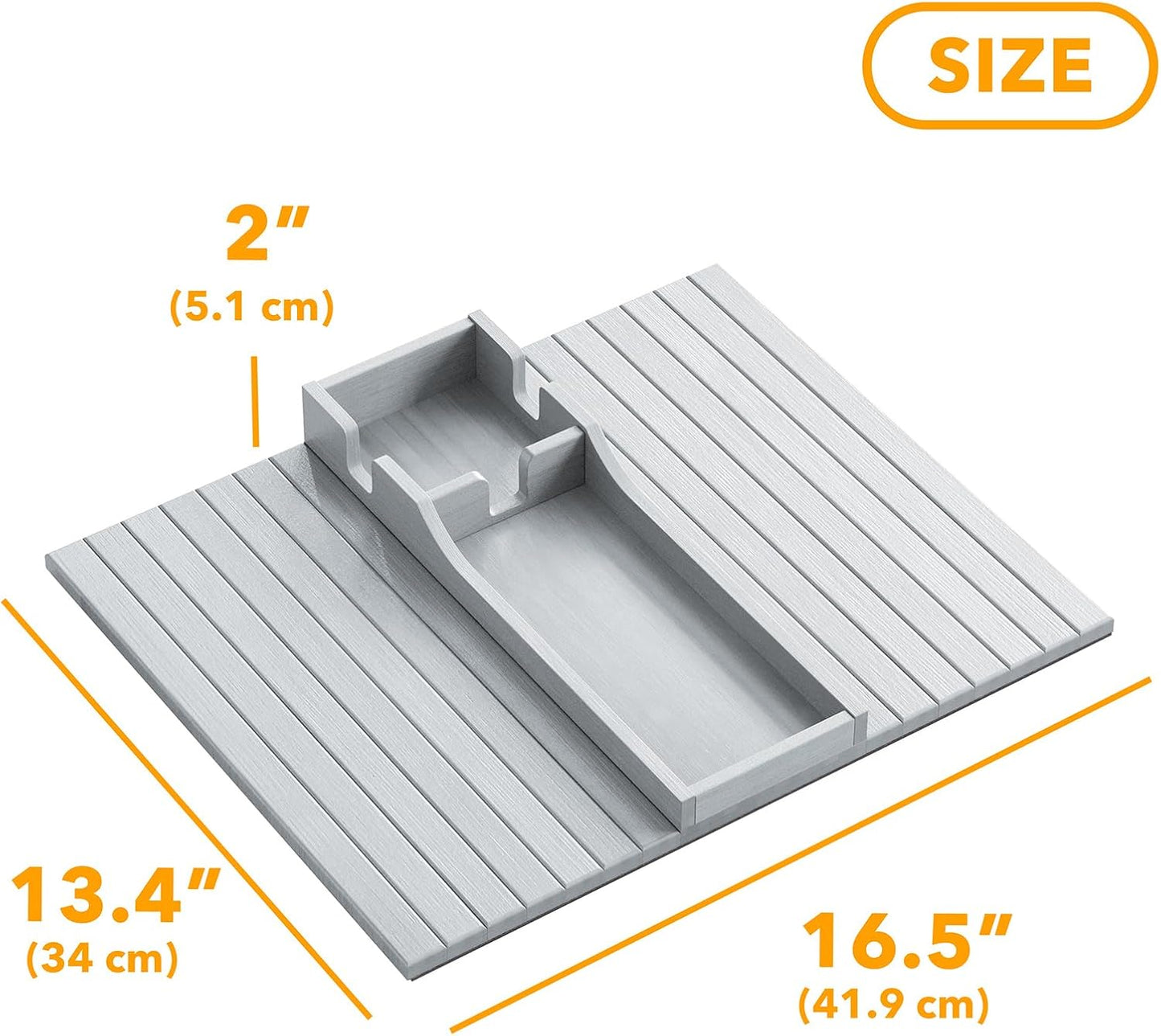 SpaceAid Bamboo Couch Cup Holder, Anti Falling Foldable Sofa Armrest Tray with Cup Holder, Couch Arm Side Table Organizer for Drink Cup Remote Snacks (Gray)