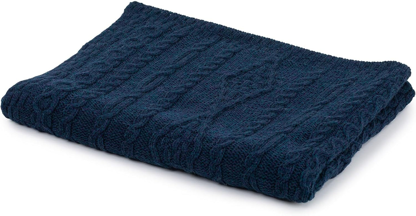 SAOL Bed Cable Throw Blanket 100% Fisherman Wool Made in Ireland 66.93" L x 45" W (Ocean Blue)