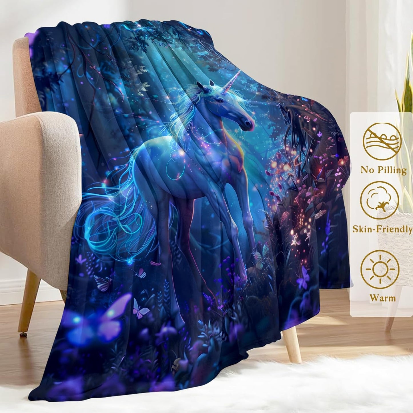 Enchanted Unicorn Fleece Blanket - Lightweight Soft Cozy Gifts Throw for Animal Lovers,Kids,Women,Girls,Magical Mystical Forest Blankets,Home Room Modern Artistic Decor 60x80in