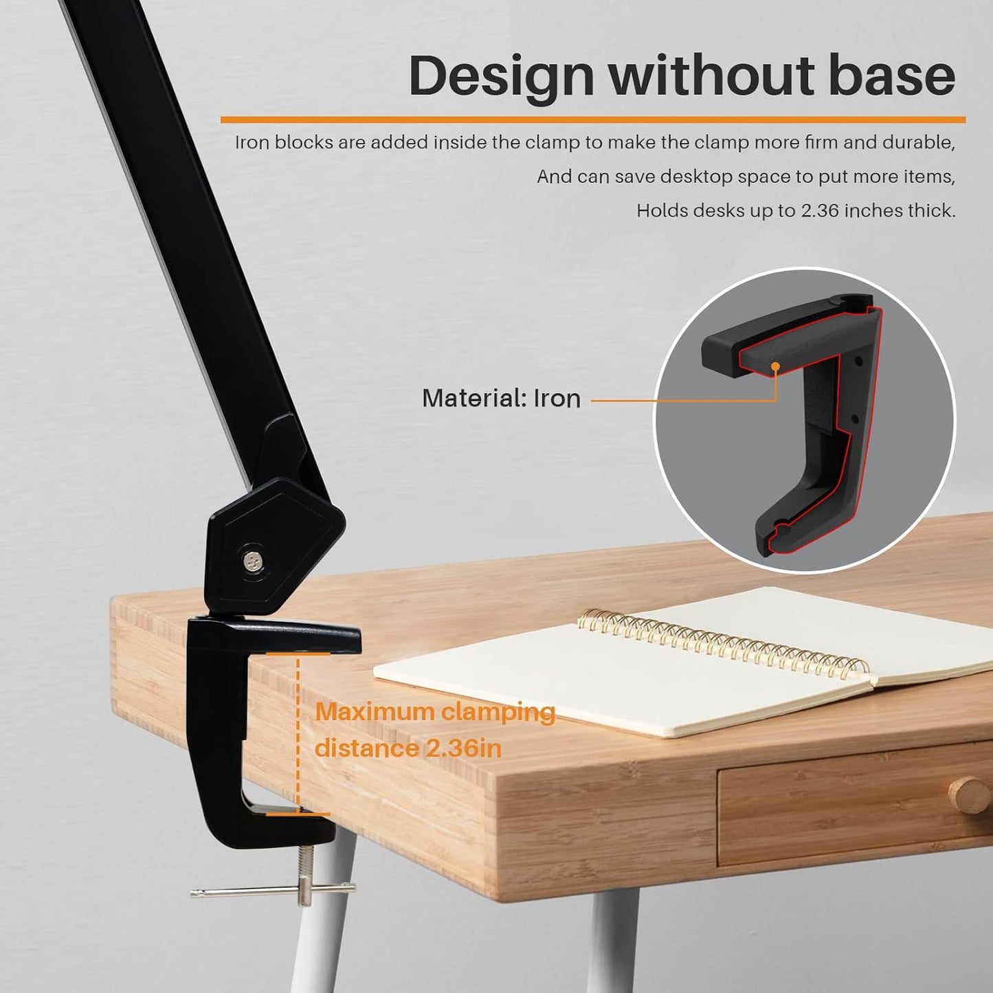 LED Architect Desk Lamp with Clamp, Metal Swing Arm 2000 Lumens Dimming Office Table Lamp for Task Work Drafting Reading Desktop, 234 LEDs,24W,5 Color Temperatures Workbench Lamp(Black, 24CCT)