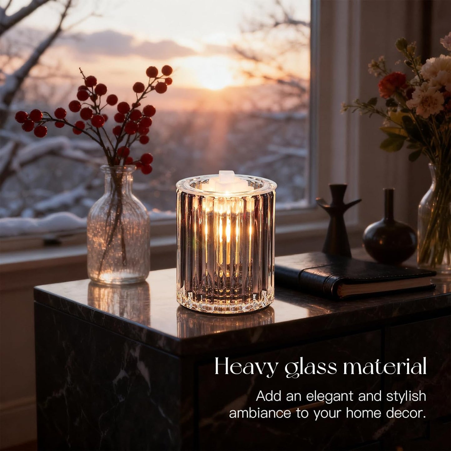 Wax Melt Warmer with Timer: Wax Melter for Scented Candle Electric Glass Candle Burner with 2 Light Bulbs Housewarming New Home Decor for Women