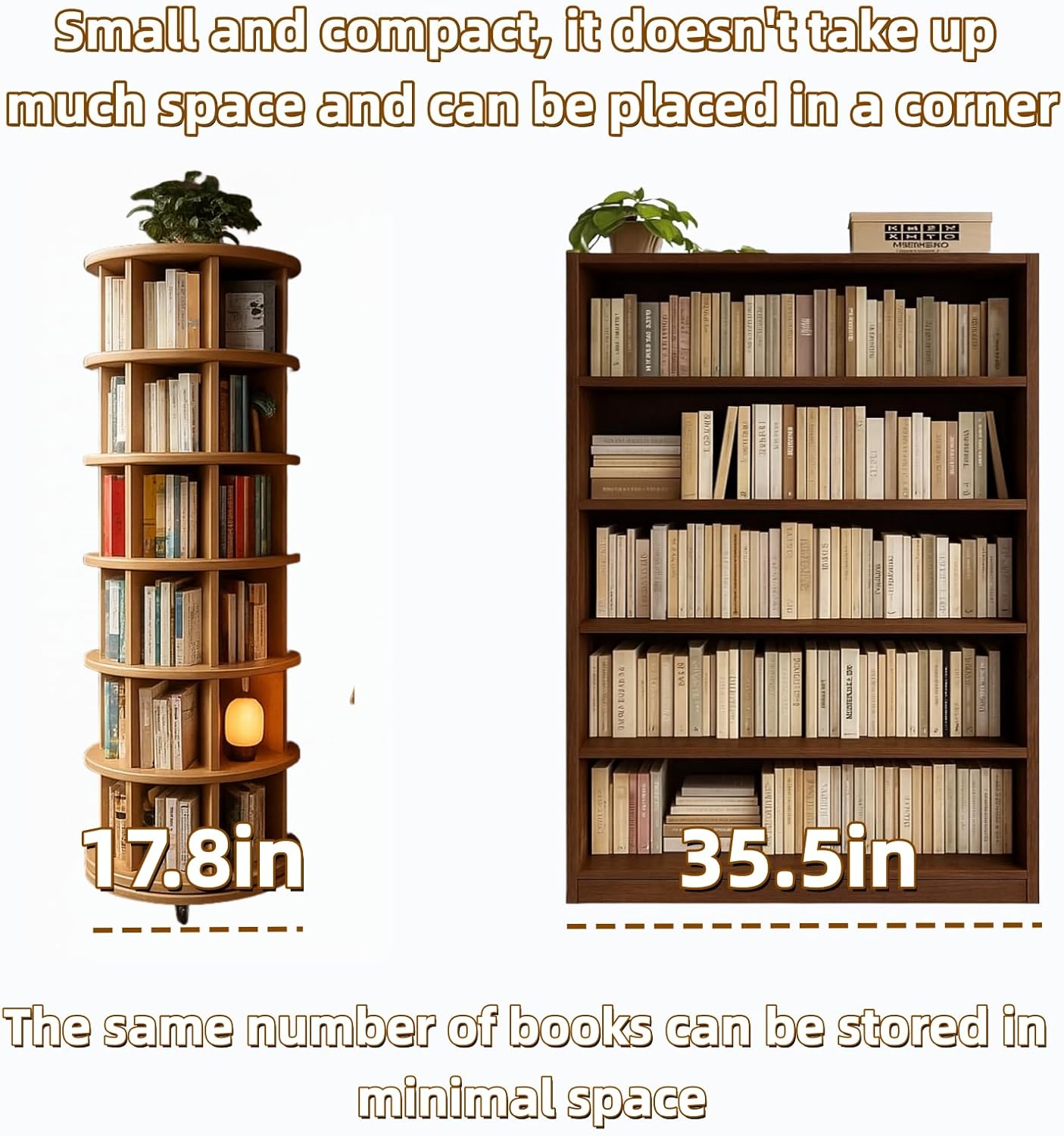 Solid Wood Revolving Bookcase with Wheels, Solid Wood 6-Tier Round Bookshelf, 360° Wooden Rotating Book Tower, Narrow Rolling Vertical Display Storage Rack (Natural Color, 6 Tier, 78" H)