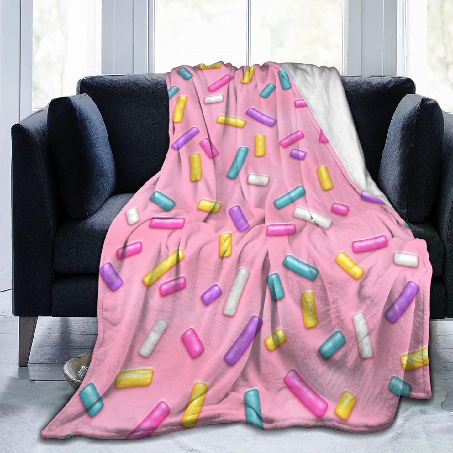 Pink Girly Donut Sprinkles Throw Blanket Super Soft Warm Bed Blankets for Couch Bedroom Sofa Office Car, All Season Cozy Flannel Plush Blanket Gifts for Girls Boys Teens Adults 60"x50"