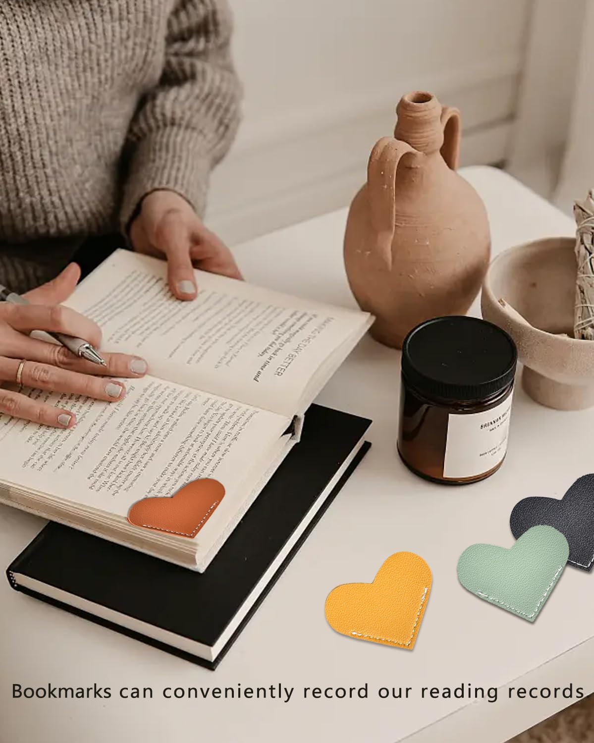 Leather Heart Bookmarks,Book Accessories,Bookmarks for Women,Cute Corner Page Book Marks for Kids,Students Stationary,School,Office Supplies,Teacher Gifts(6pcs)