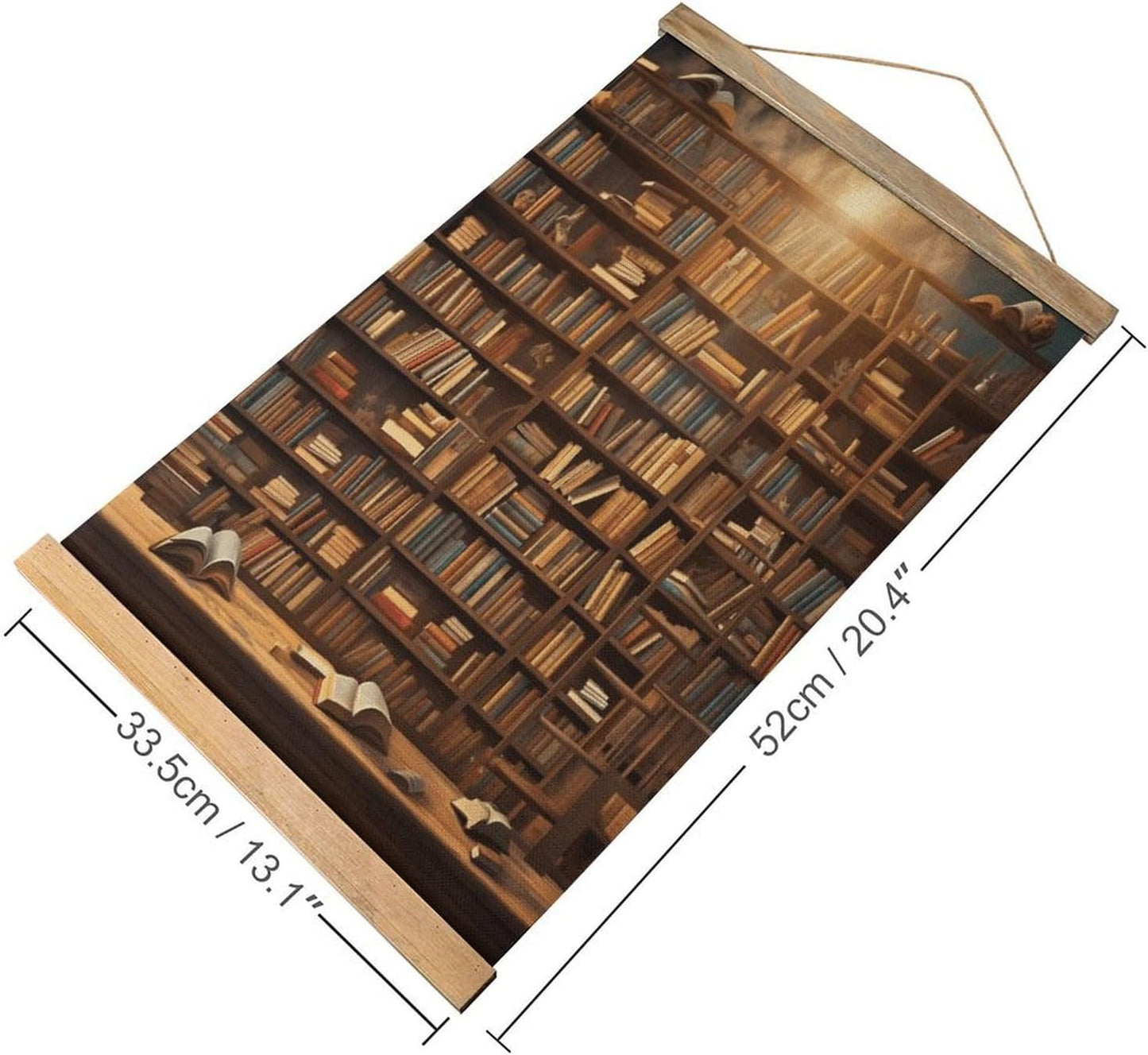 Vintage Books-png Poster with Wooden Frame Personalized Linen Hanging Scroll Painting Rustic Wall Hanging Illustrative Modern Artwork Decor for Home Living Room Bedroom Office