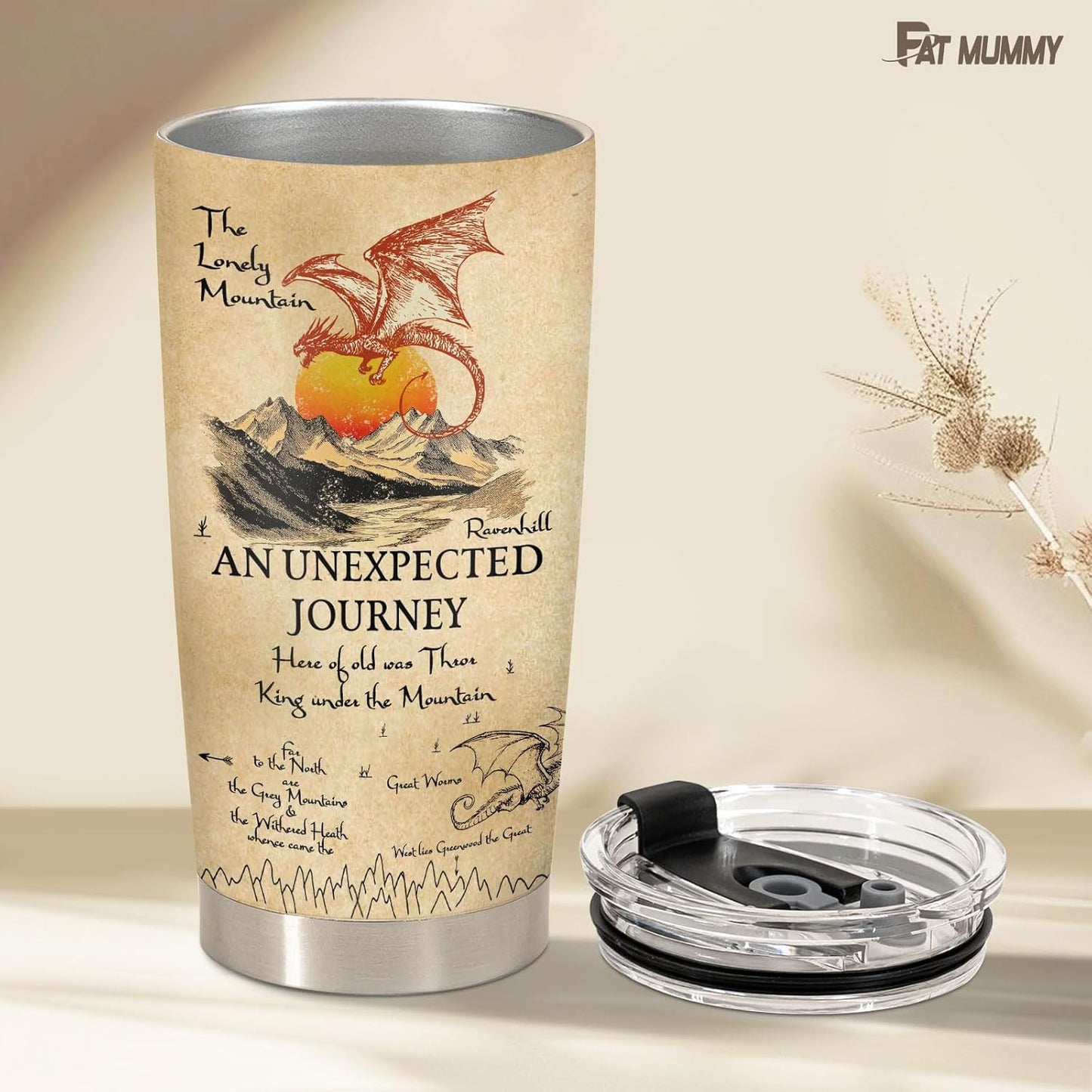Fantasy Dragon Map Tumbler – Epic Journey Inspired Stainless Steel Travel Mug with Lid, Bookish Fan Gift for Men and Women