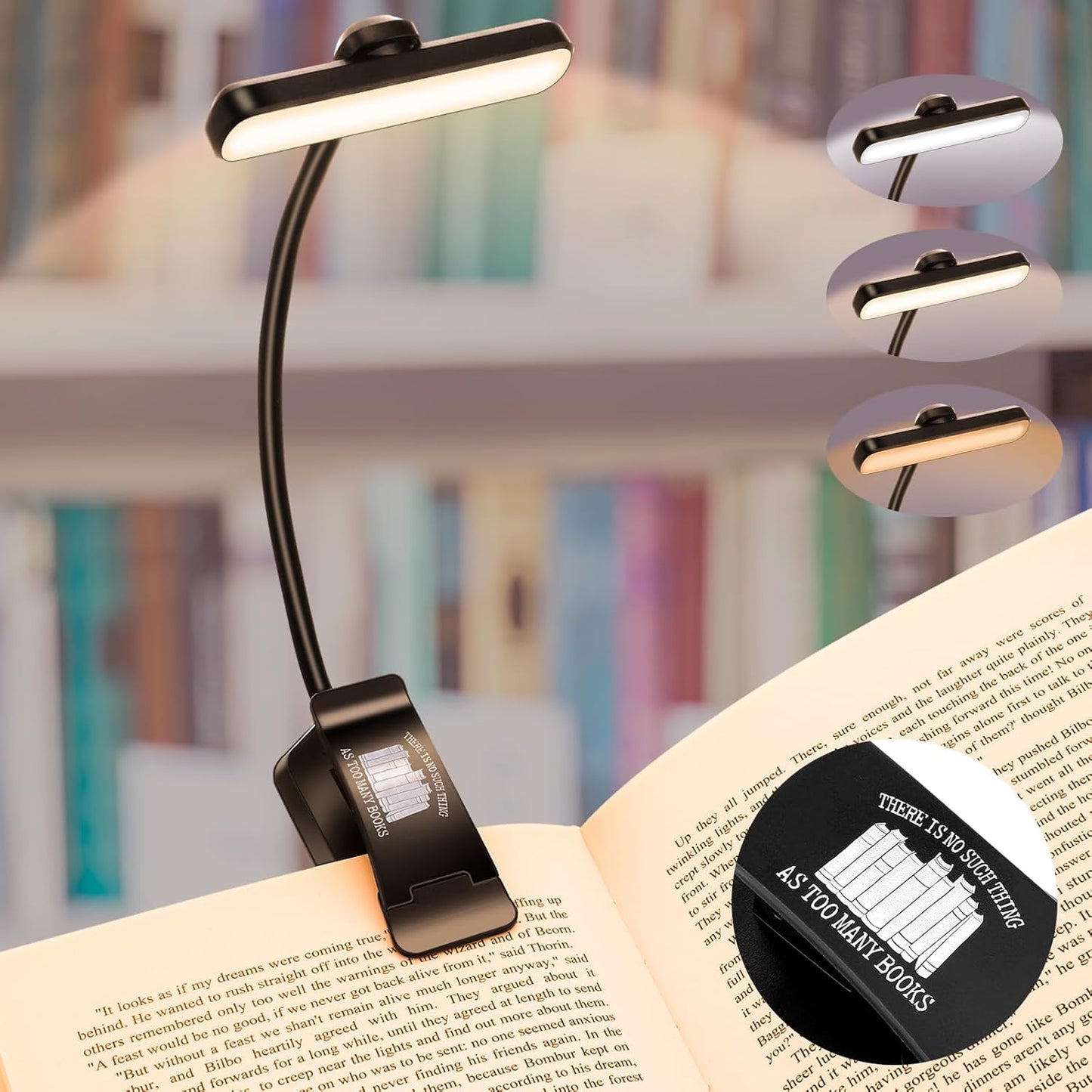 Mudder 24 LED Rechargeable Book Light Christmas Book Lover Gift for Reading in Bed with Memory Function Eye Caring 3 Color Temperatures Stepless Dimming Brightness 80 Hrs Runtime Clip on Light