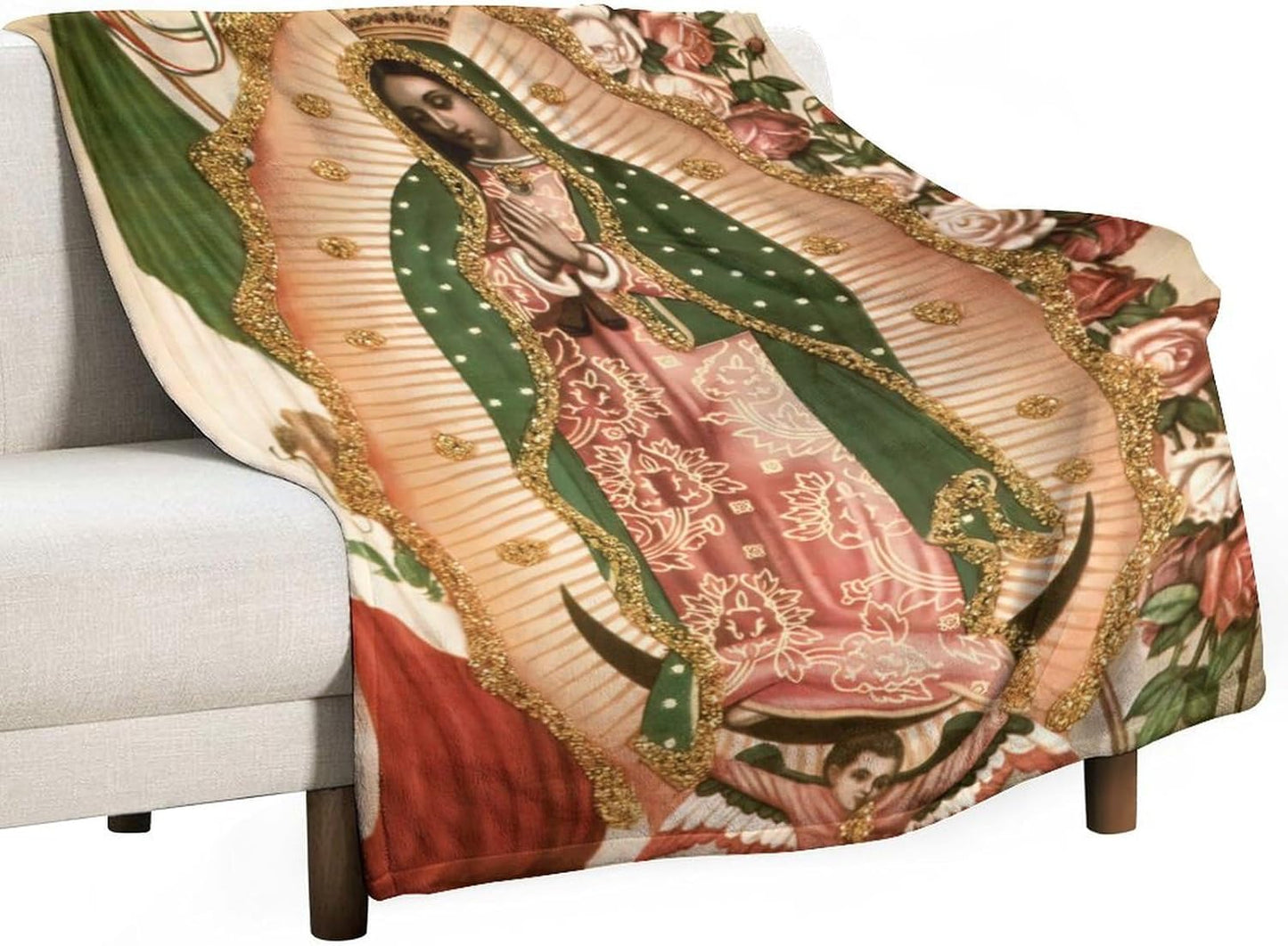 Virgin De Guadalupe Our Lady of Virgin Mary Throw Blanket Lightweight Virgen Themed Blankets for Sofa, Bed, Super Soft Cozy Microfiber Blanket 40"x50"