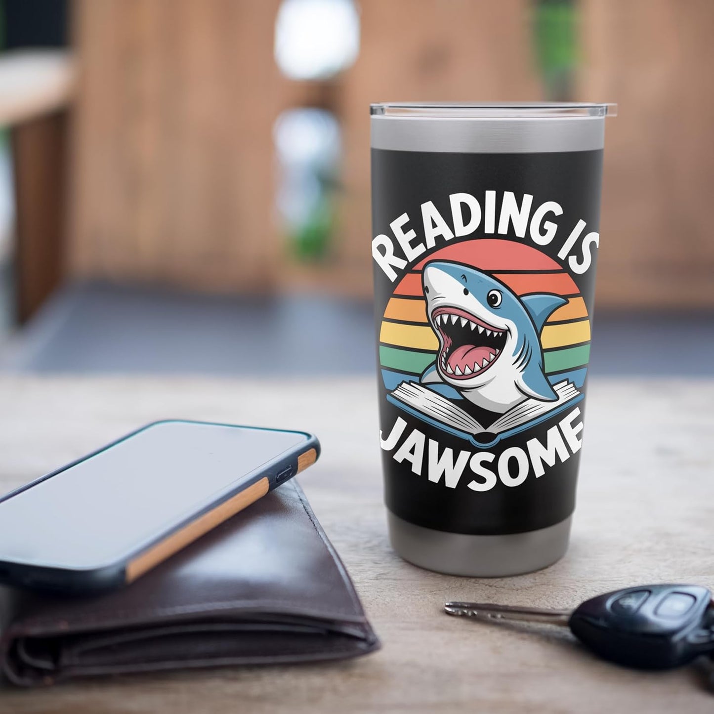 Reading Is Jawsome Shark reading Stainless Steel Insulated Tumbler