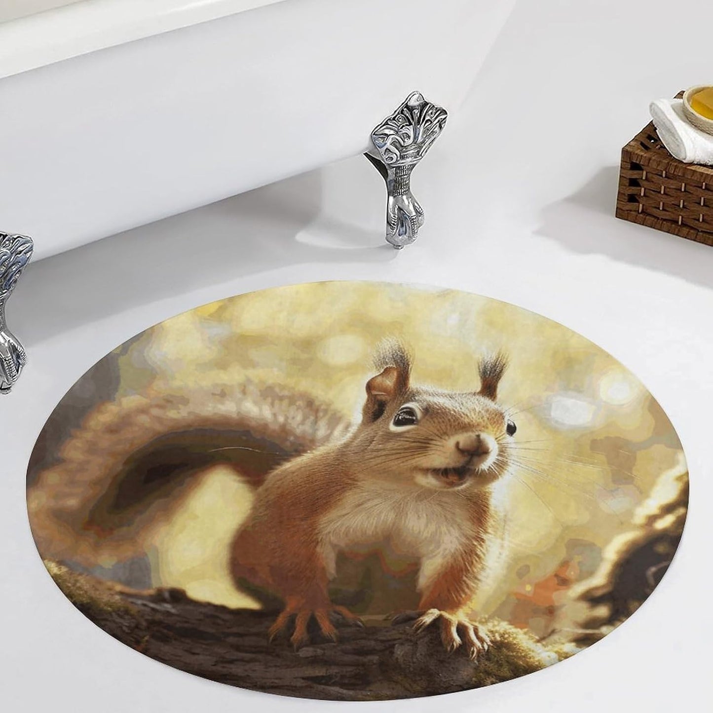 Funny Squirrel Circle Rug Retro Luxury Coral Velvet Floor Mat Non Slip Soft Indoor Floor Carpet Comfy Thickened Area Rugs Modern Aesthetic Minimalist Carpets for Home Decor