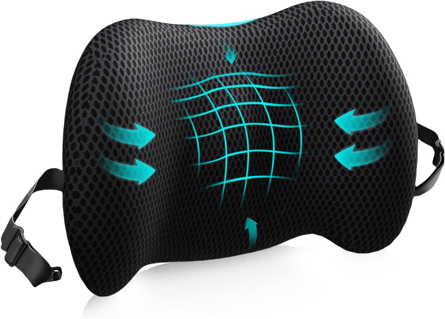 Lumbar Support Pillow for Office Chair, Car Lumbar Pillow Lower Back Pain Relief, Memory Foam Back Cushion with 4D Mesh Cover and Adjustable Straps, Ergonomic Chair Back Pillow for Car,Bed, Gaming