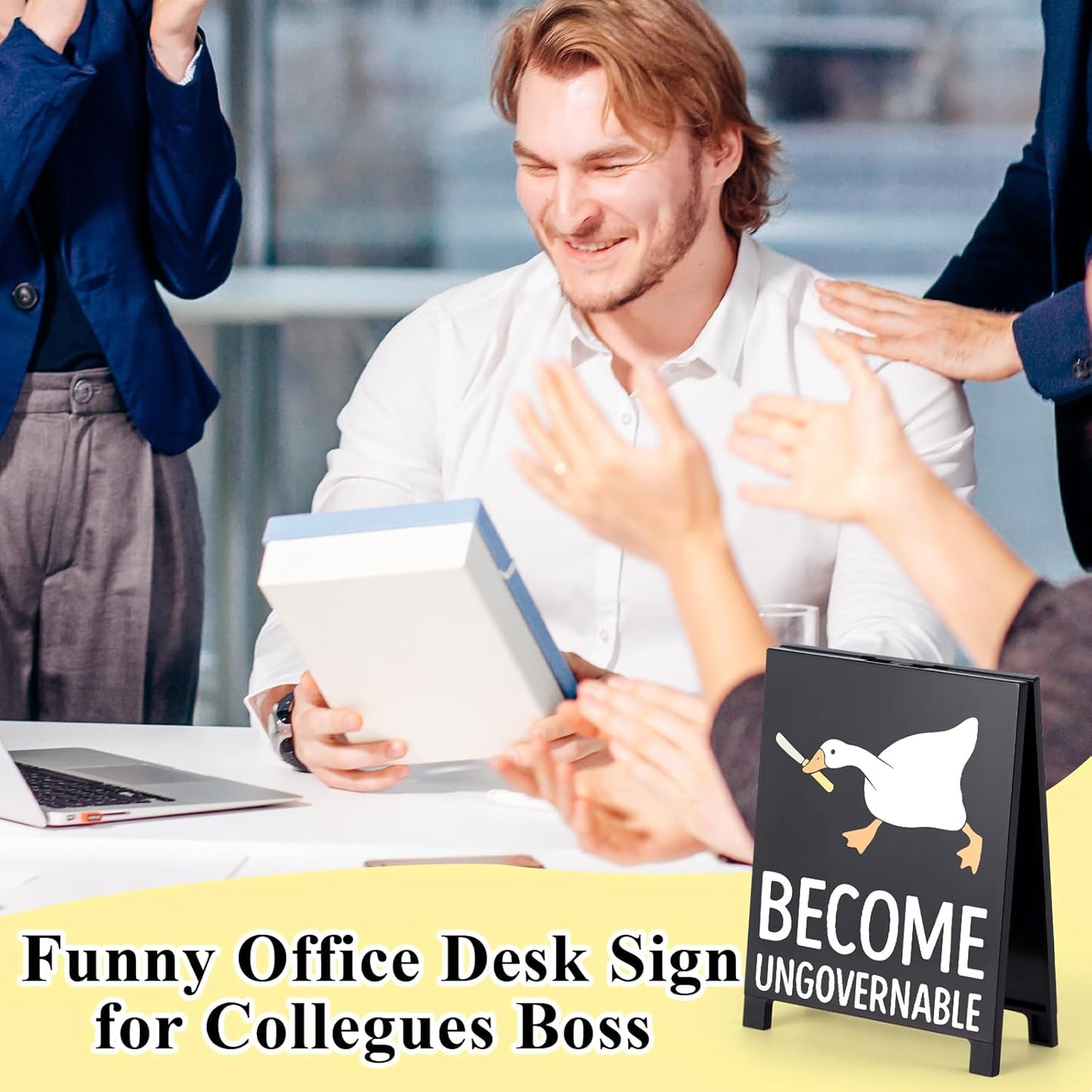 Funny Home Office Desk Sign Humorous Cute Room Decor Cubicle Decoration Accessories Kitchen Shelf Counter Supplies Gag Gift for Coworkers Employee Become Ungovernable White Elephant Gifts
