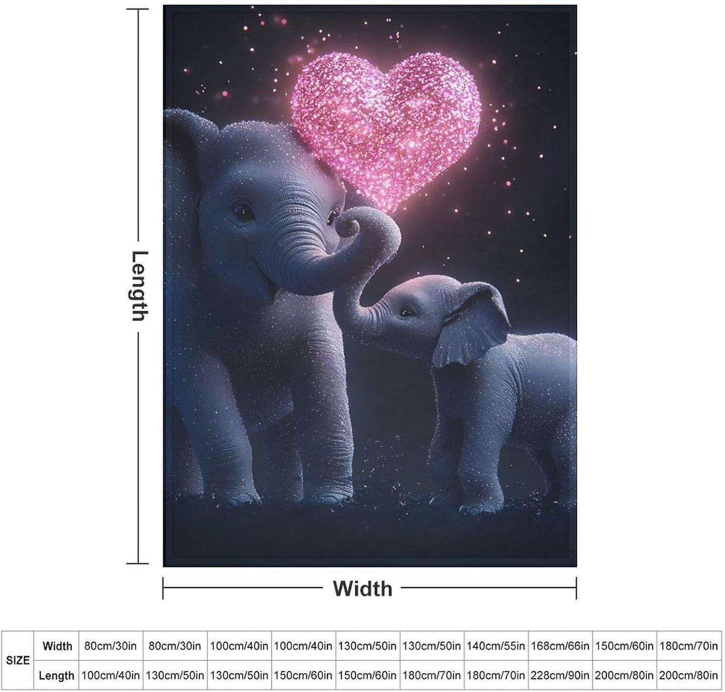 Elephant Mom Love Heart Throw Blanket for Couch Bed Plush Cozy Fuzzy Flannel Blanket for All Season 66"x90"