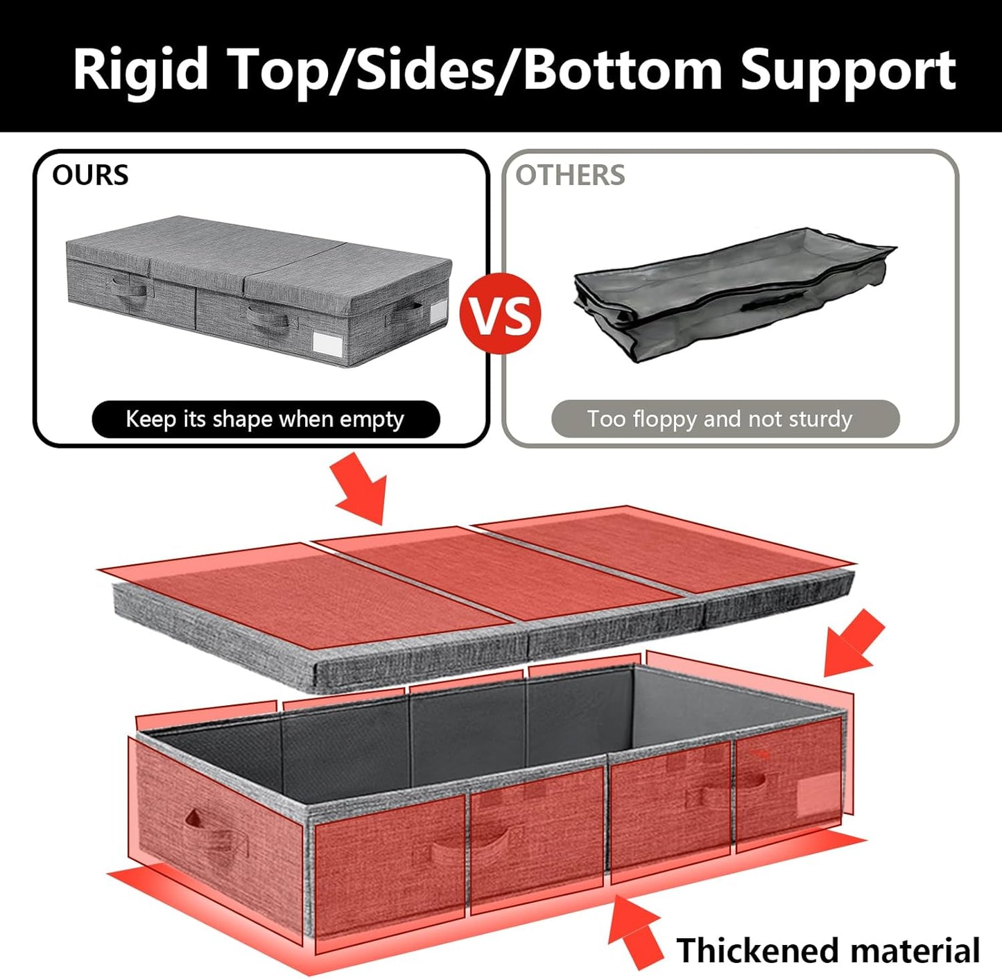 Modern Grey Under Bed Storage Boxes, 2 Pack, 33.1 x 16.1 x 6 Inch, Large Capacity, Durable, Collapsible, Water Resistant
