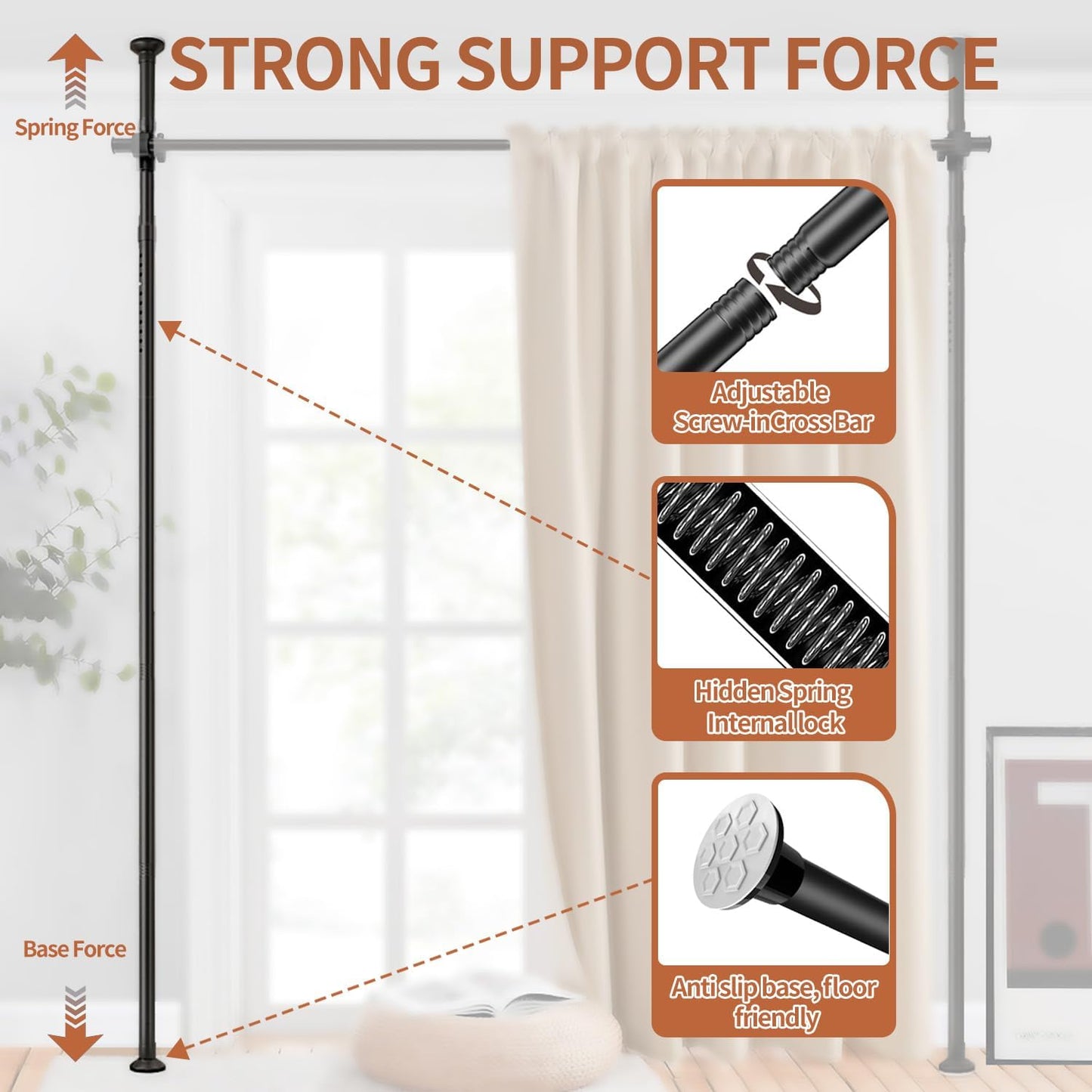 Room Divider Curtain Rod, No Drilling Adjustable Space Partition, Heavy Duty Floor to Ceiling Tension Rod, 4-10ft(H) 28-70inch(W), Temporary Wall Divider for Privacy, Black