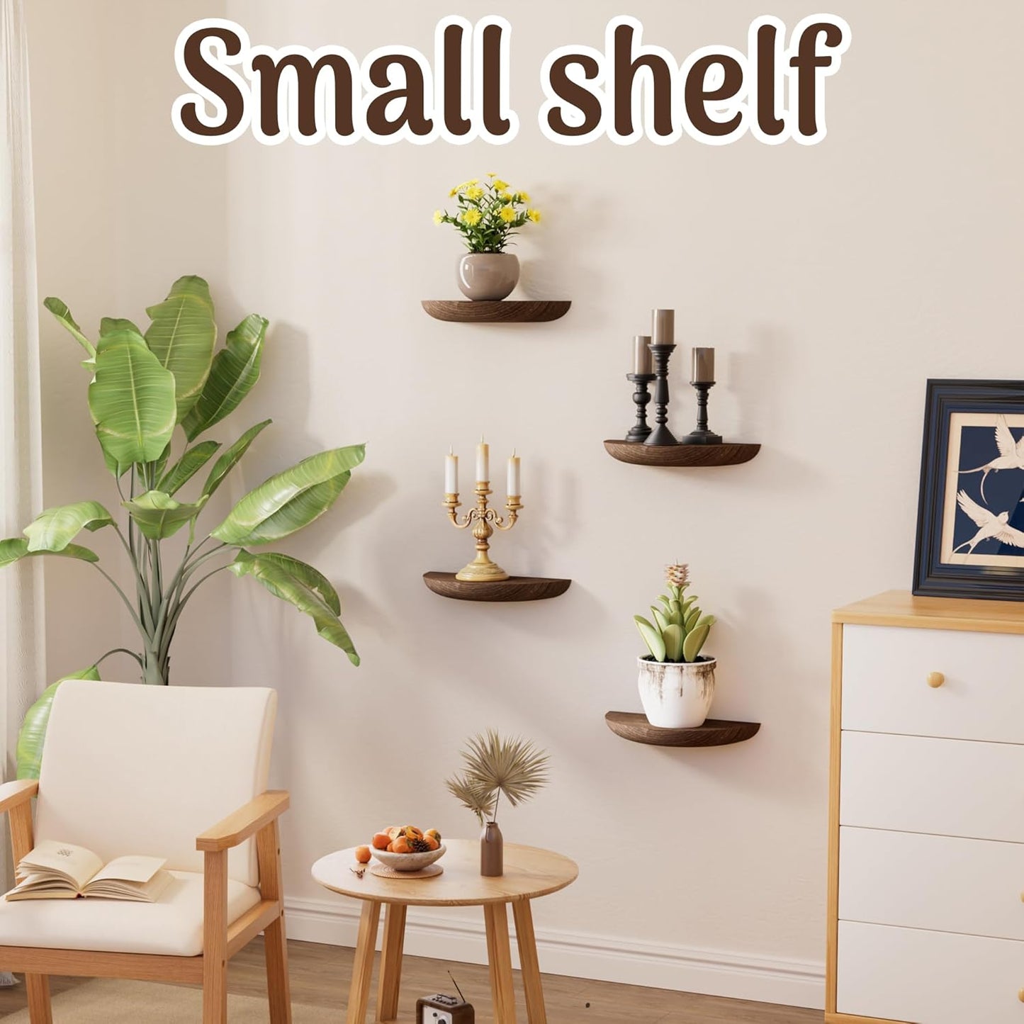 Solid Wood Half Round Floating Wall Shelves | Elegant Floating Shelves, Elevate Your Space. Perfect for Living Rooms, Bathrooms, Bedrooms, Offices, Children's Rooms
