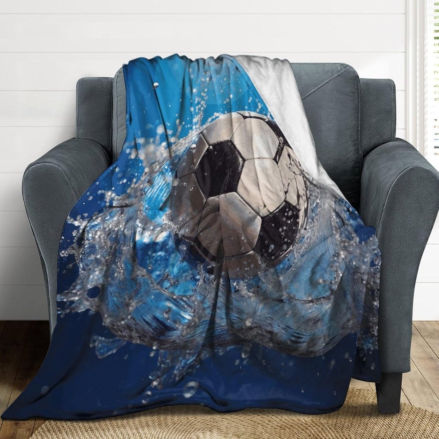 Soccer Ball Water Blanket Super Soft Lightweight Throw Blanket Cute Cozy Warm Bed Blanket Decorative Fuzzy Blanket All-Season Home Decor Gift for Sofa Couch Living Room 40"*50" （100 * 130cm）