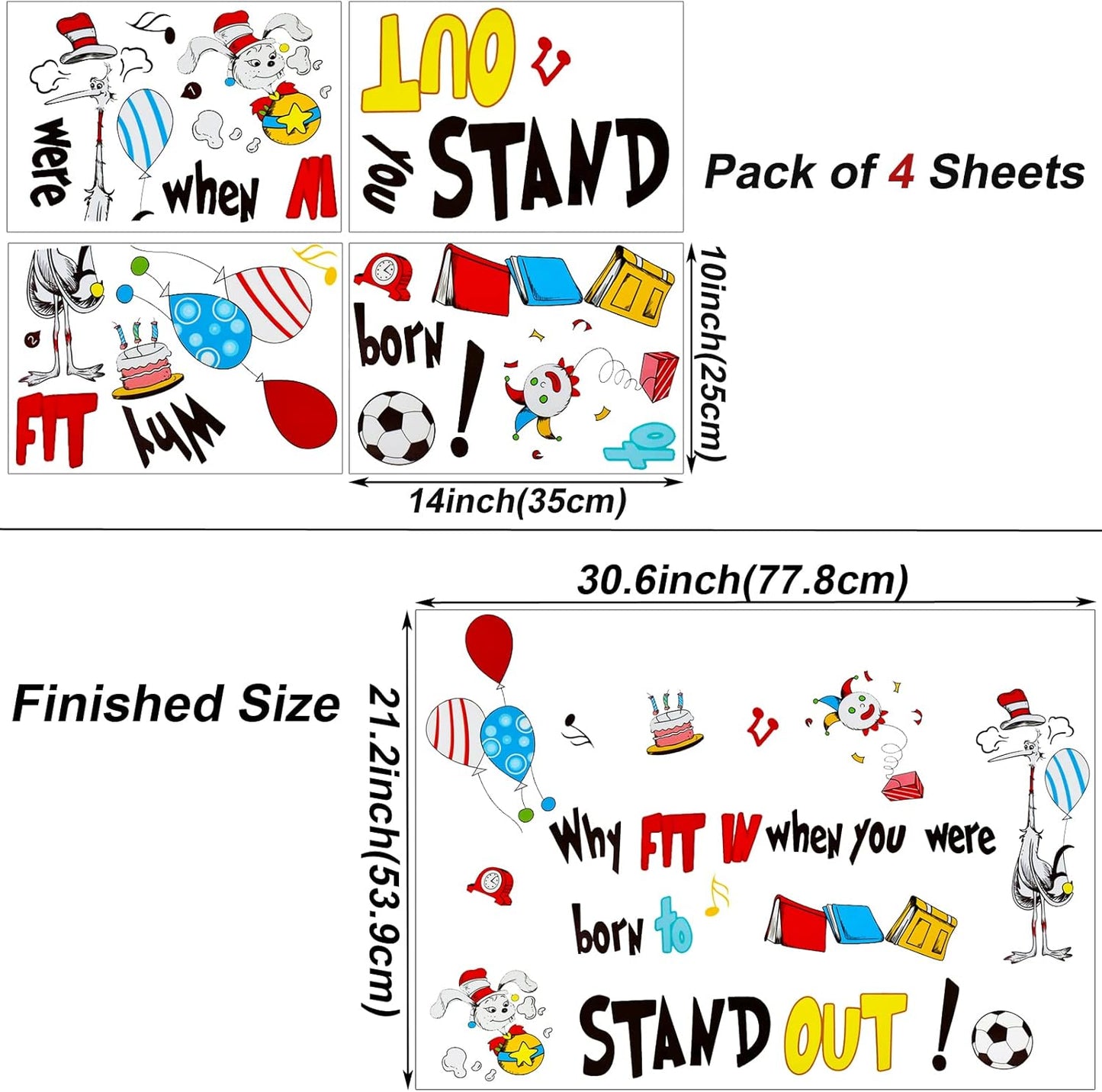 Maydahui Why Fit in When You were Born to Stand Out Wall Decal Dr Seuss Quote Wall Vinyl Sticker (21.2 x 30.6 Inch) Peel Stick Removable Kids Room Art Mural Decor for Baby Bedroom Nursery Classroom