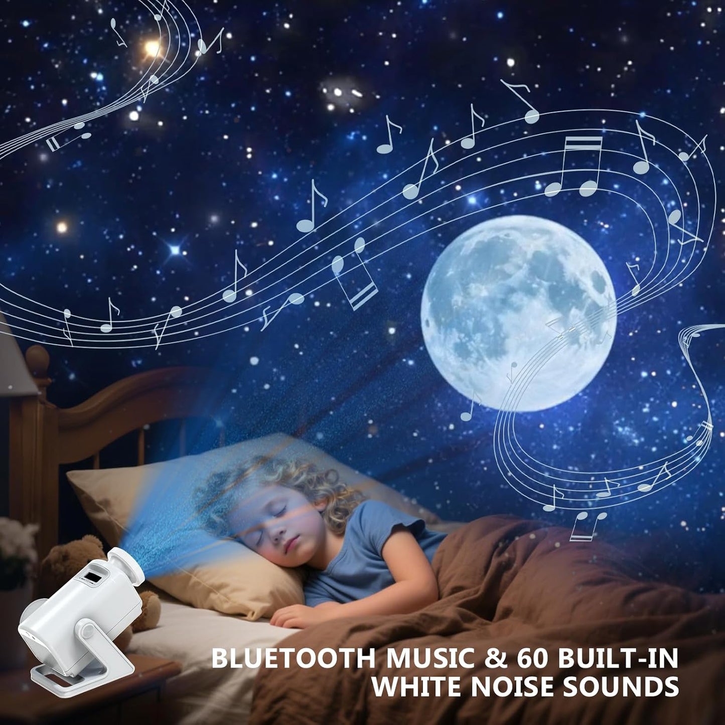 Planetarium 3D Galaxy Projector, Built-in 60 Scene Modes, with Bluetooth Speaker & Remote Control, Star Projector Light for Living Room Bedroom, forr Gifts for Kids, Adult（Telescope White）