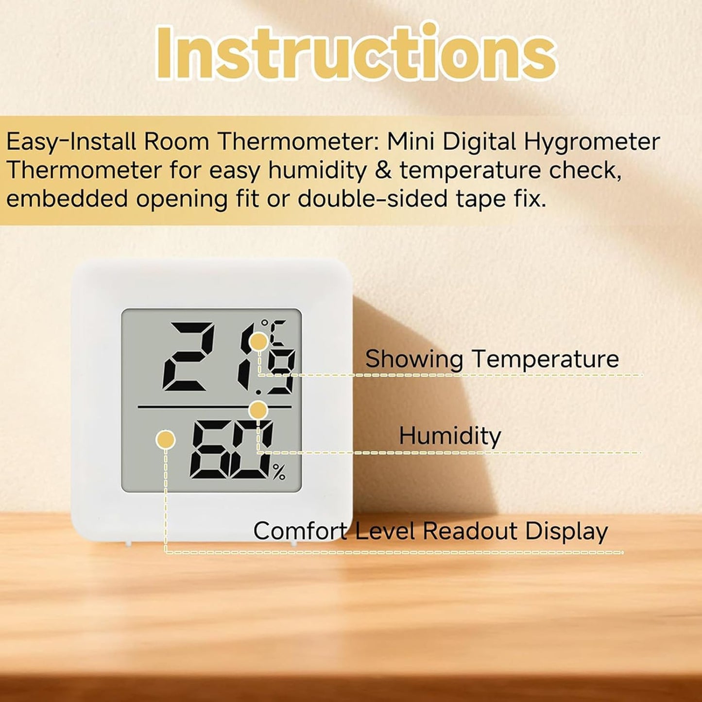 Indoor Humidity Meter, 50g ABS Battery Operated Gauge for Home, Greenhouse, Bedroom, Office, Climate, Weather, Monitoring, Comfort, Nursery, Basements