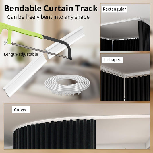 Room Divider Blackout Curtains Extra Wide Ceiling Mounted Curtains Track Sets for Room Separation,Thermal Insulated Noise Reduction Privacy Partition Curtains for Bedroom(Black,100W×84L)