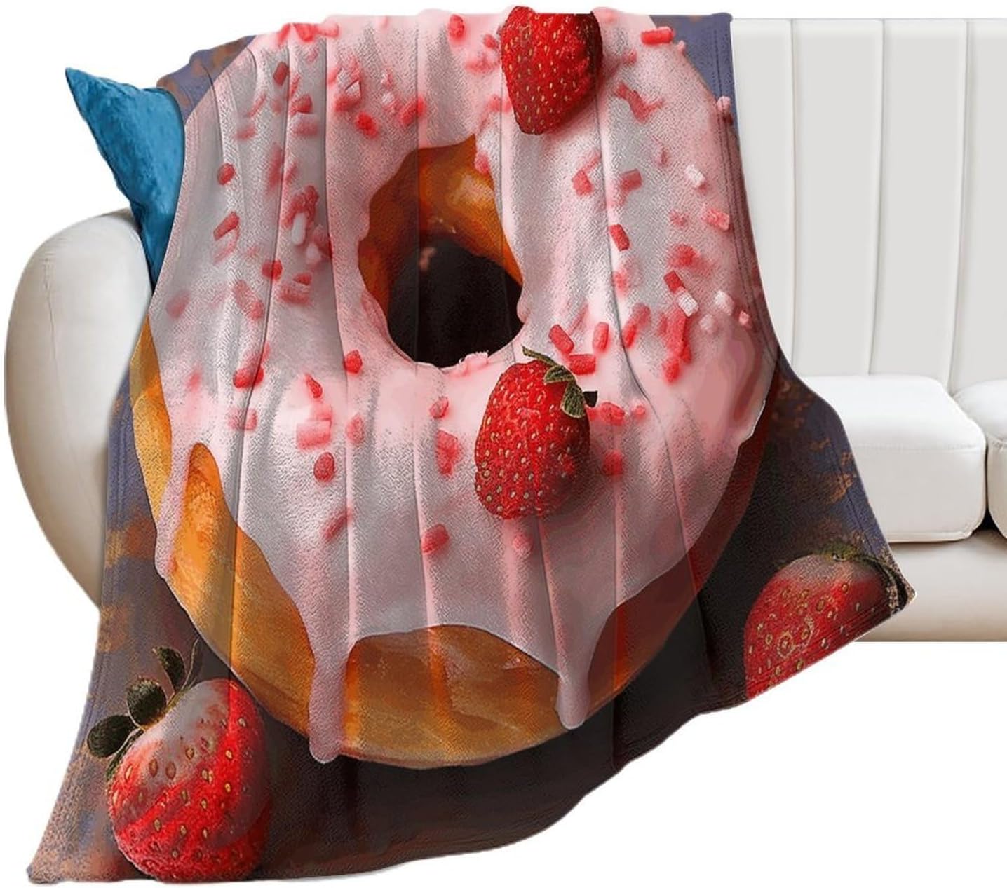 Strawberry Donut Throw Blanket for Couch Super Soft Warm Lightweight Throw Blankets Cozy Flannel Bed Blanket Cute Decorative Blankets for All Seasons Home Decor Gift 60"*80"（150 * 200cm）