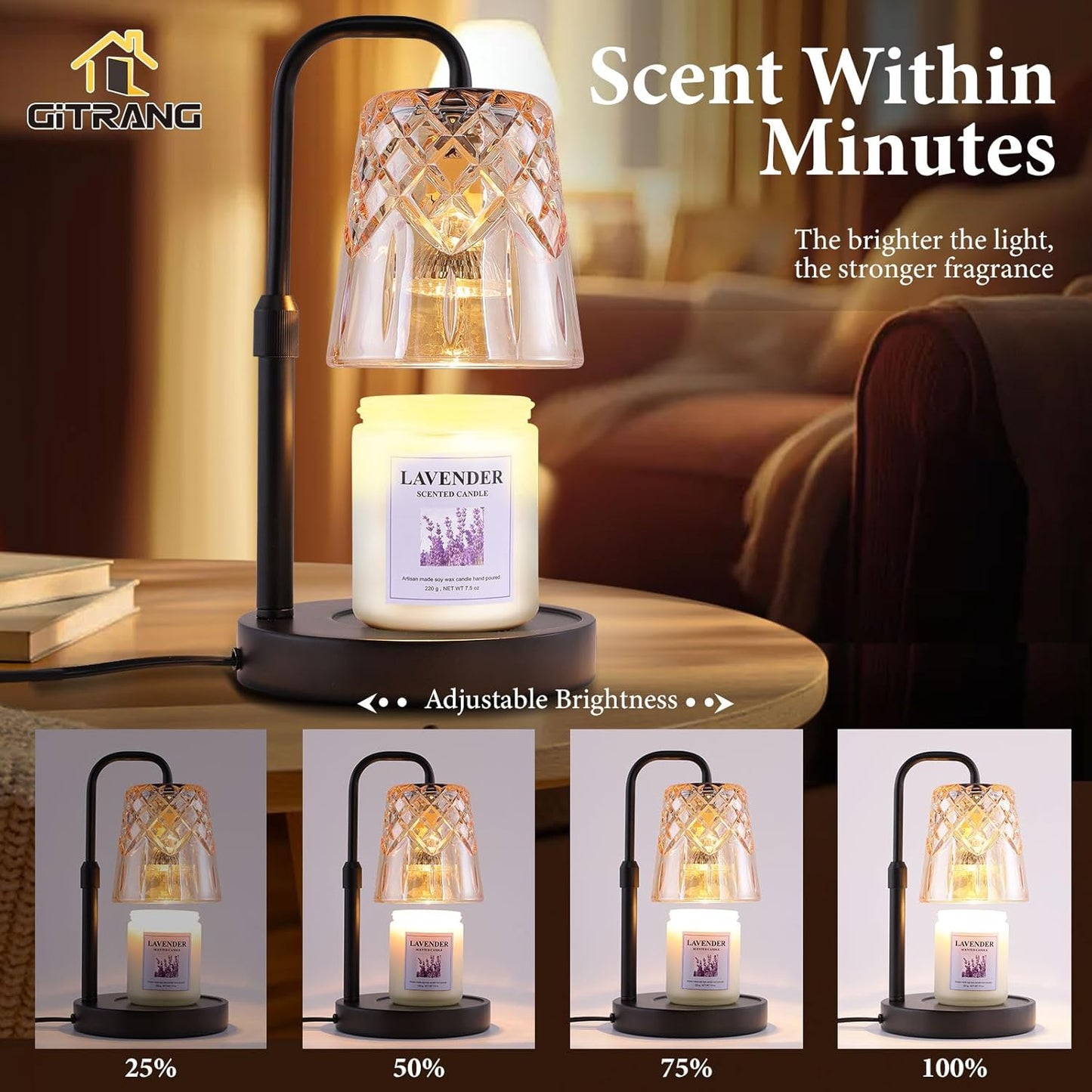 Candle Warming Lamp with Timer Dimmer,House Warming Gifts New Home Decor, Birthday Gifts for Women Mom,Height Adjustable Wax Melts Warmer for Jar Candles with 3 Bulbs，Mother's Day Gifts Decor Lamp