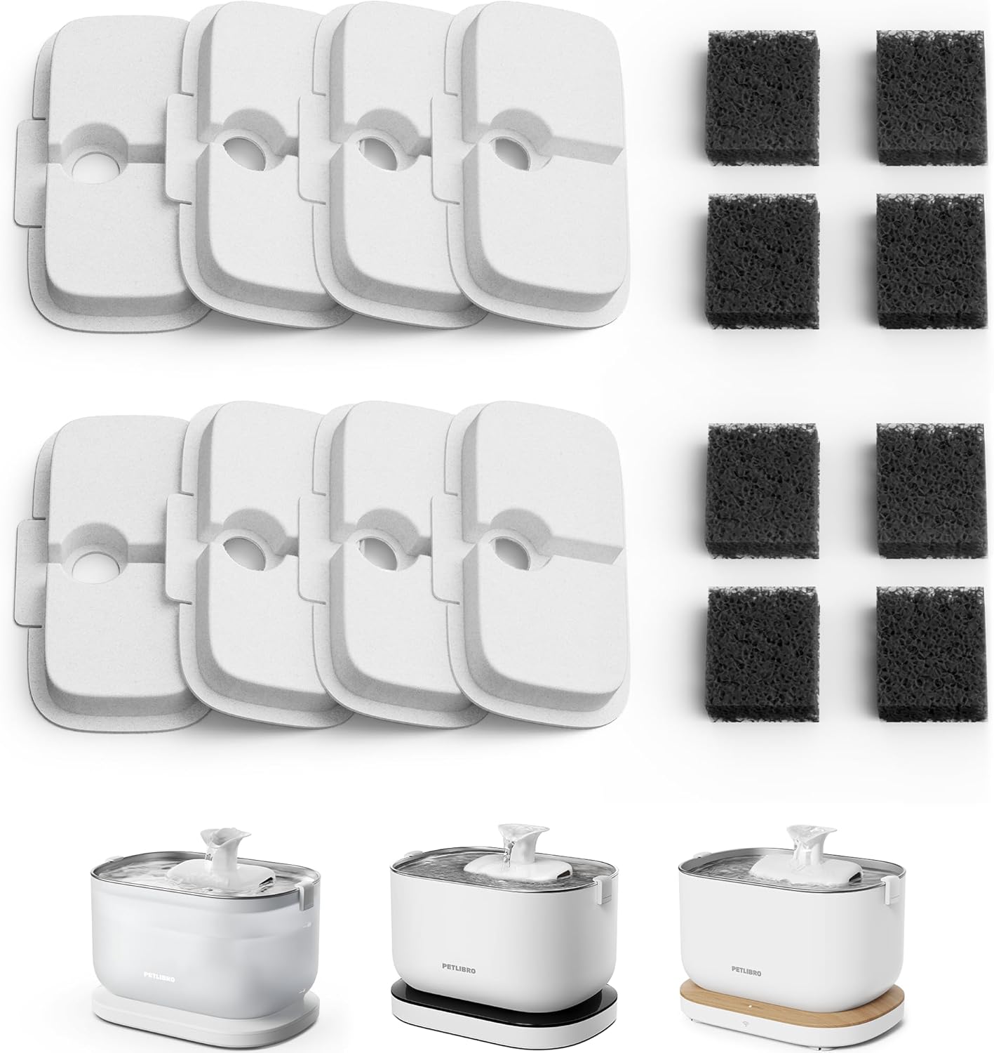 PETLIBRO Drinking Fountain Filter Pack of 8 for Dockstream Cat Fountain Drinking Fountain for Cat PLWF005, PLWF115, PLWF105, 4-Month Set Replacement Filter for Cat Drinking Fountain, White