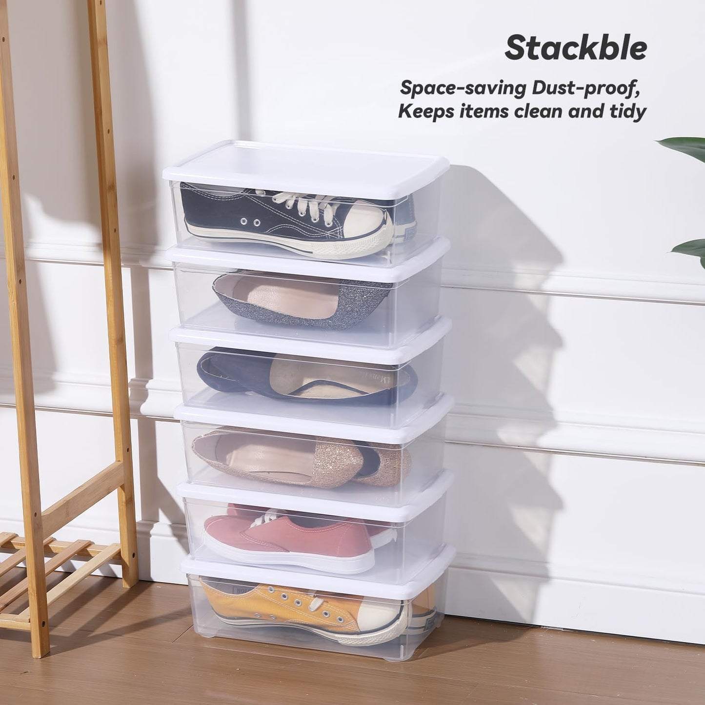 6 Quart Latching Storage Box,Plastic Clear Storage Bins With Lids Stackable 8 Packs Storage Containers Plastic Shoe Boxes With Lids (Whtie, 8 Pack)