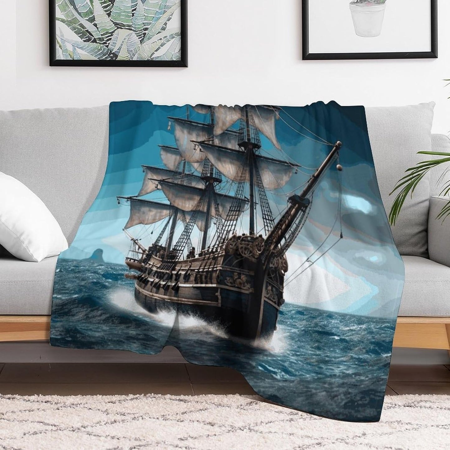 Pirate Ship Blanket Super Soft Lightweight Throw Blanket Cute Cozy Warm Bed Blanket Decorative Fuzzy Blanket All-Season Home Decor Gift for Sofa Couch Living Room 50"*60"（130 * 150cm）