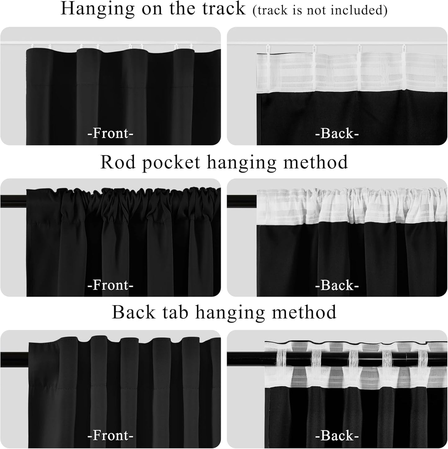 RYB HOME 100% Blackout Room Divider Curtain, Thermal Insulated&Privacy Assurd Extra Wide Curtain for Bedroom/Sliding Door, Back Tab&Rod Pocket Drape with Hooks for Ceiling, W100xL84, Black, 1 Panel