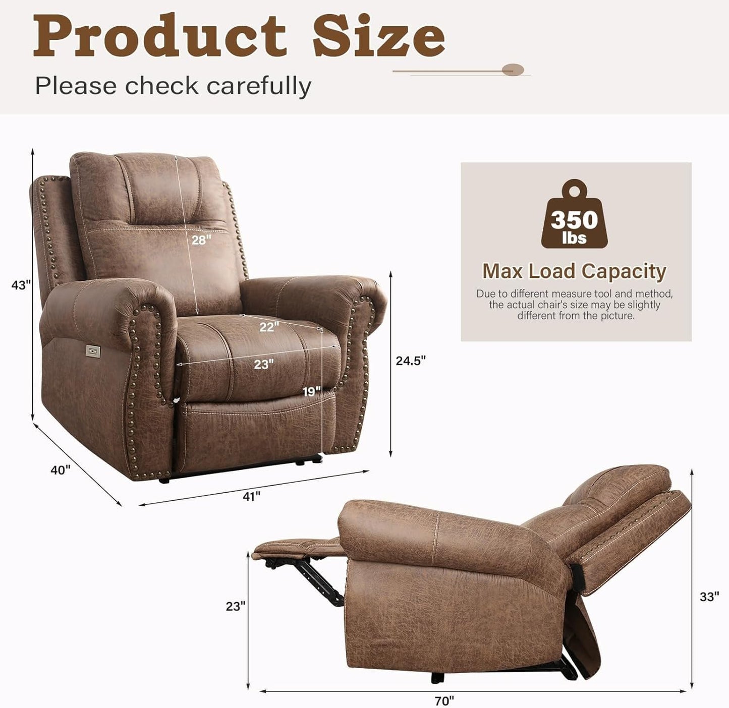 Power Recliner Chair with USB Ports, Breathable Lounge PU Leather Upholstery, Comfortable Arms Back Headrest, Single Sofa Chair for Living Room Bedroom