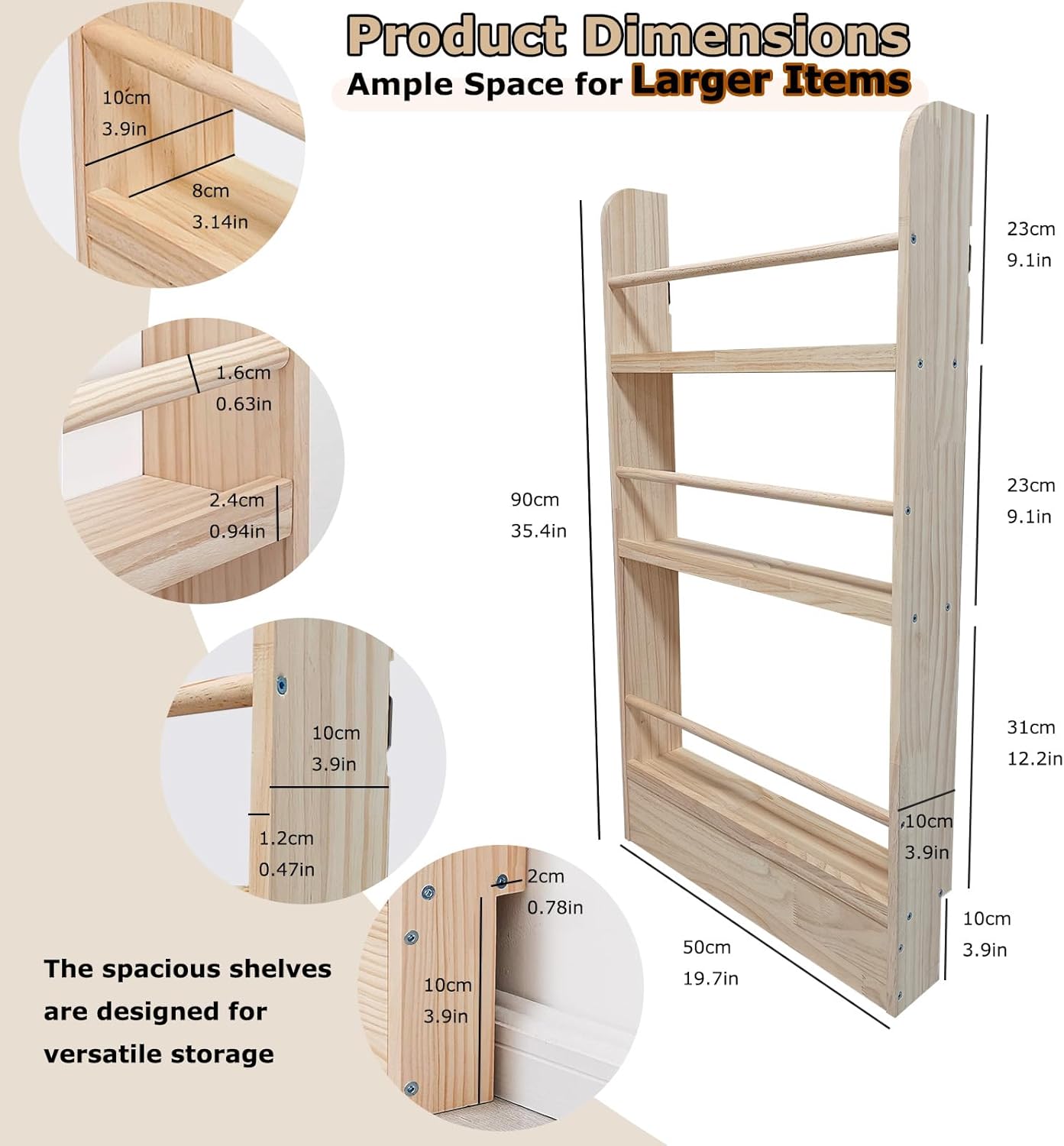 Behind The Door Bookshelf – Space-Saving, Wall-Mounted Wooden Storage Solution for Kids, Bedroom, Living Room & Nursery – Easy Installation, Natural Pine Wood Finish