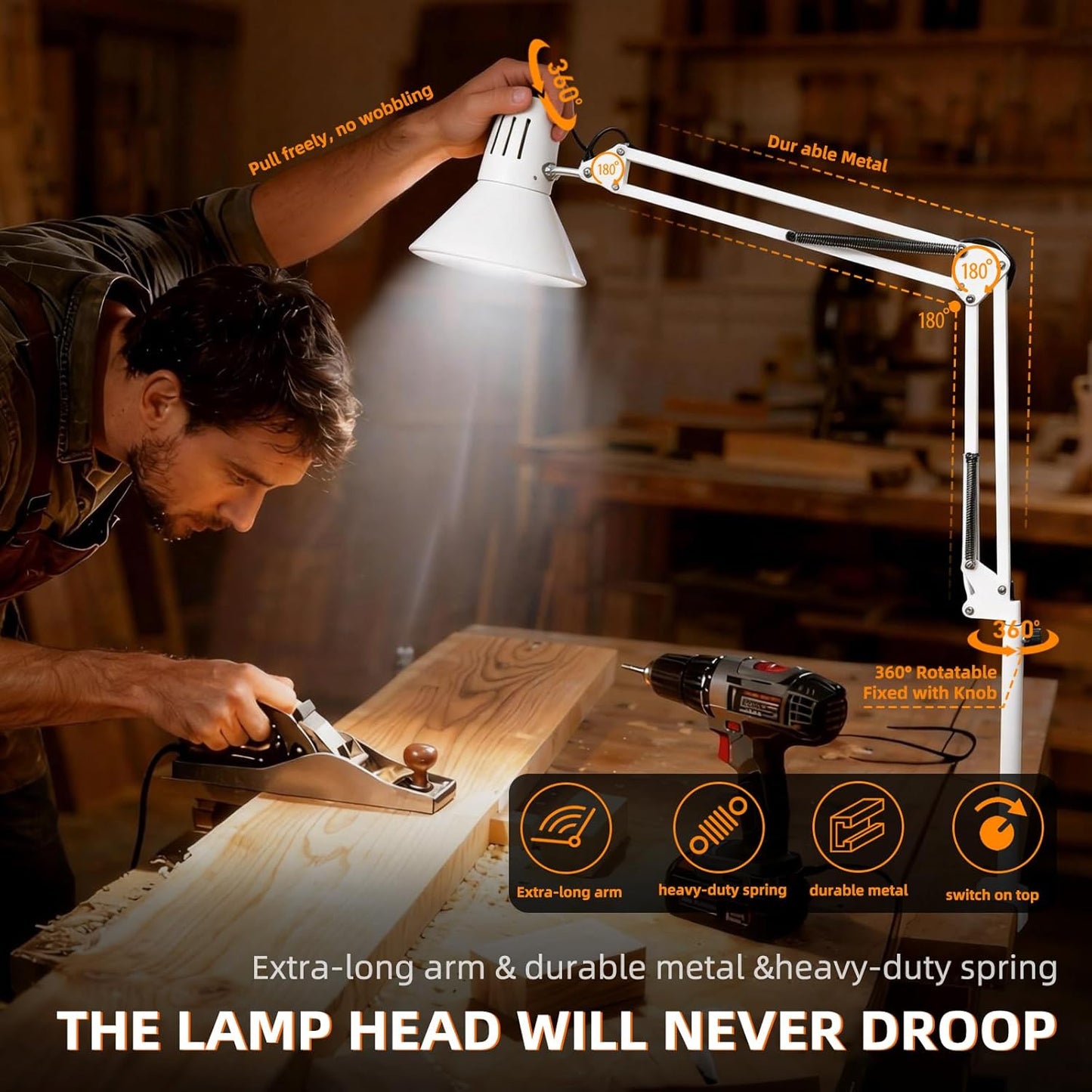 2 Pack LED Desk Lamp Dimmable with Clamp, Eye-Caring Clip on Lights for Home Office, 3 Adjustable Color Temperature, Extra Tall Metal Swing Arm, High Intensity Clamp w/A19 E26 Bulb for Working Reading